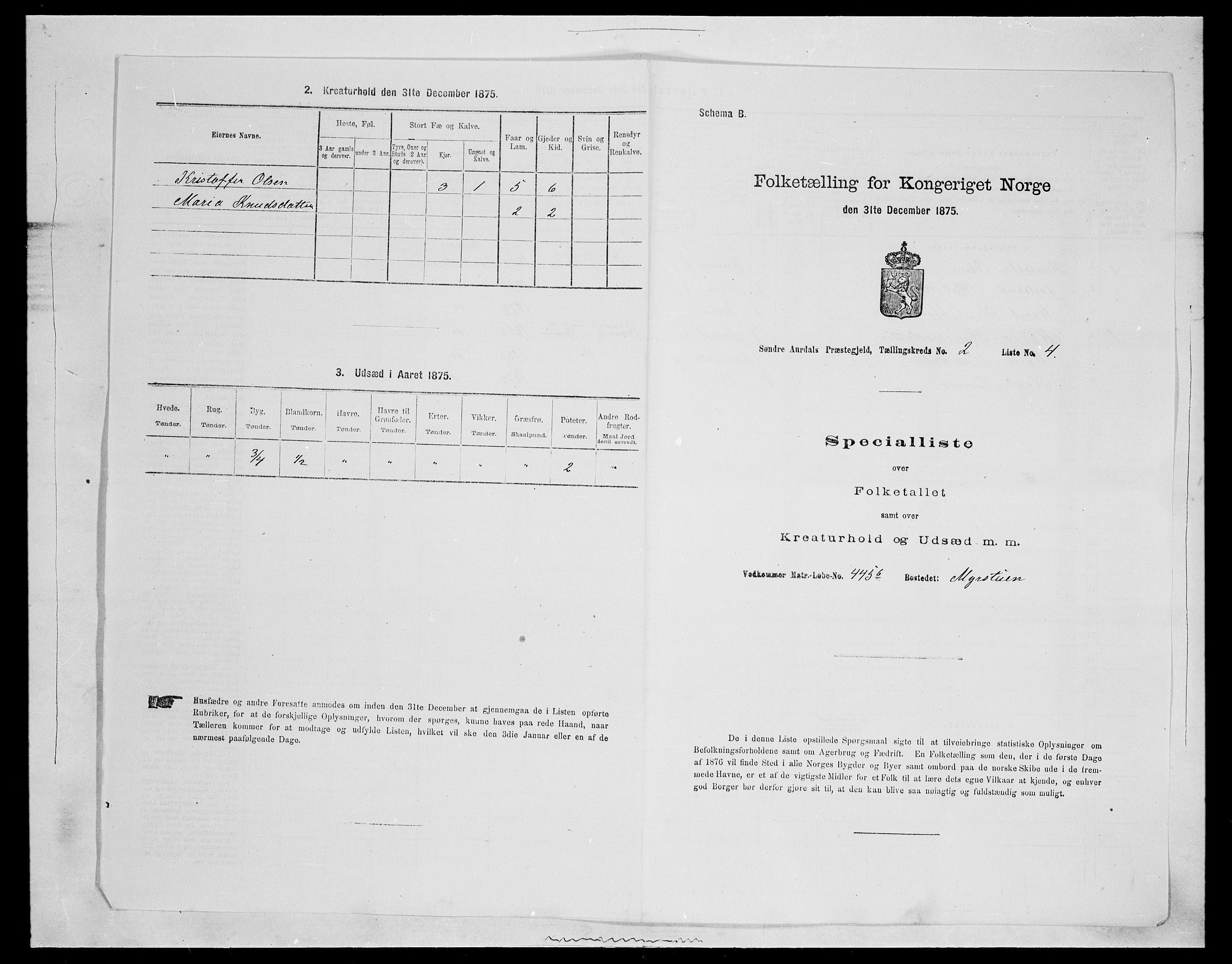 SAH, Folketelling 1875 for 0540P Sør-Aurdal prestegjeld, 1875, s. 419