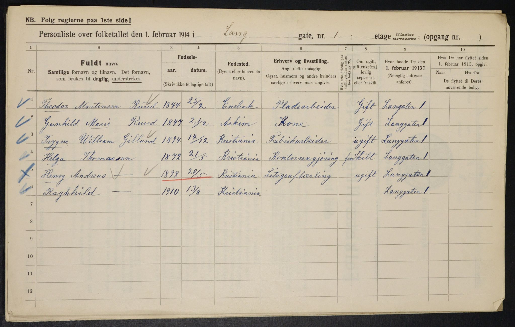 OBA, Kommunal folketelling 1.2.1914 for Kristiania, 1914, s. 56360