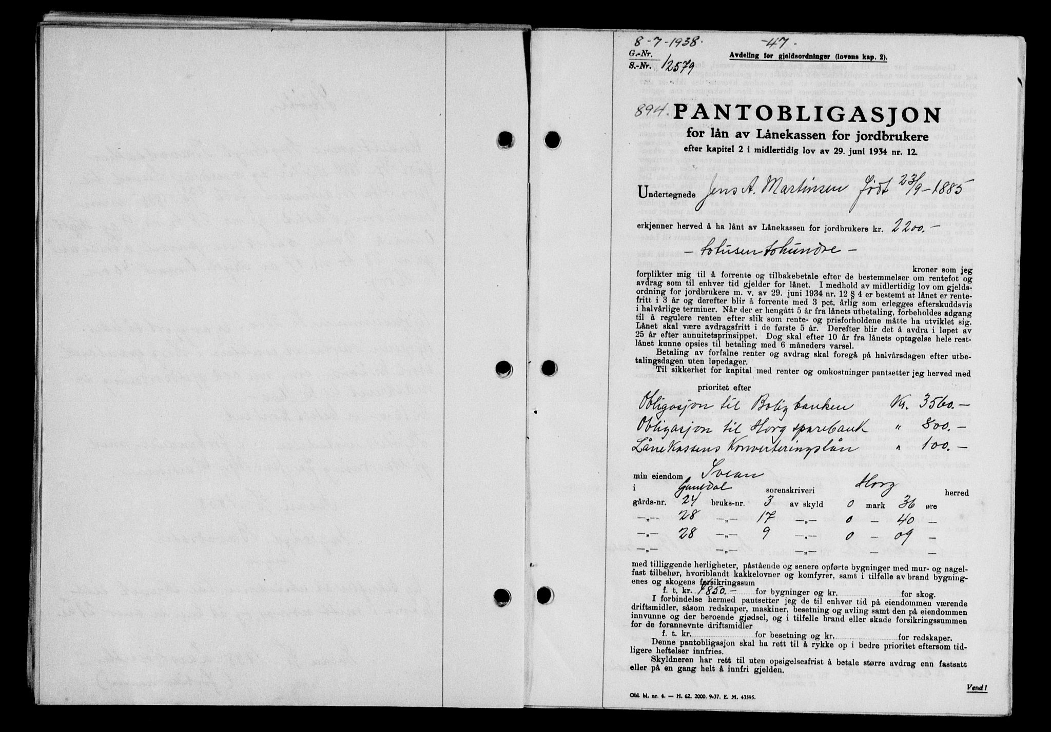 Gauldal sorenskriveri, SAT/A-0014/1/2/2C/L0049: Pantebok nr. 53, 1938-1938, Dagboknr: 894/1938