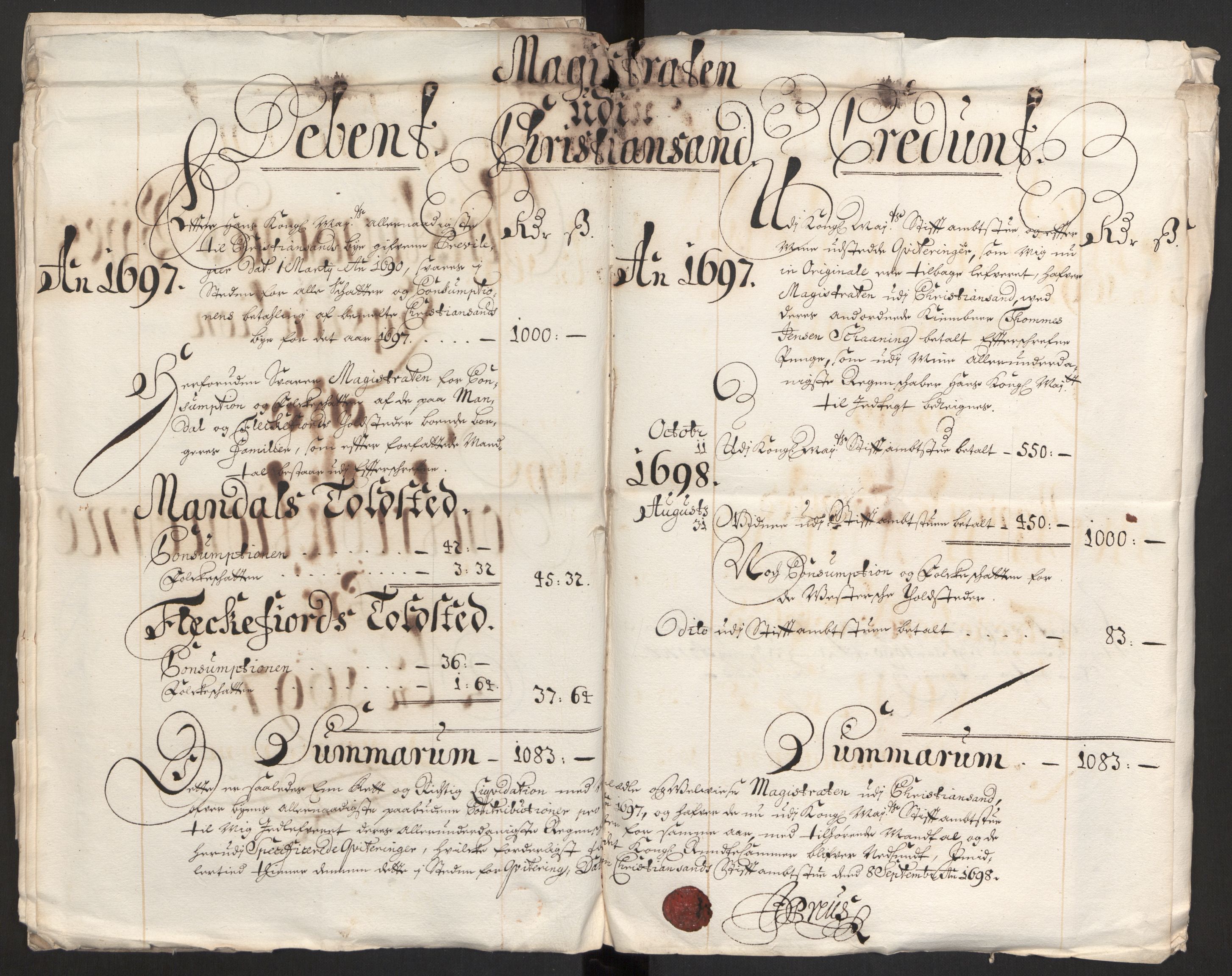 Rentekammeret inntil 1814, Reviderte regnskaper, Byregnskaper, RA/EA-4066/R/Rm/L0258: [M1] Kontribusjonsregnskap, 1664-1700, s. 74