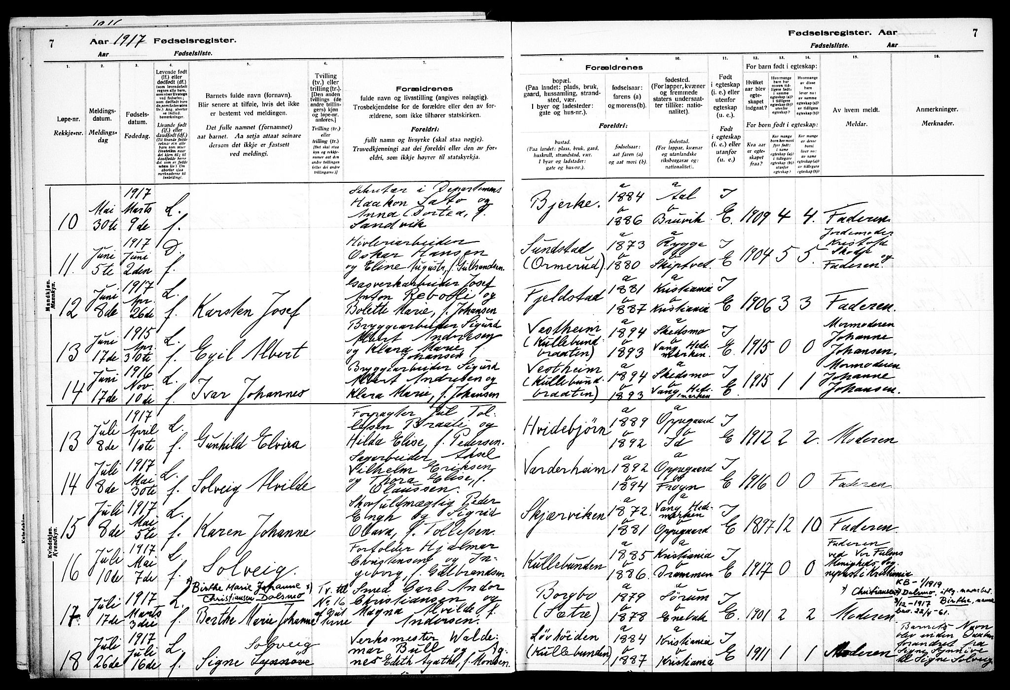 Nesodden prestekontor Kirkebøker, SAO/A-10013/J/Jb/L0001: Fødselsregister nr. II 1, 1916-1933, s. 7
