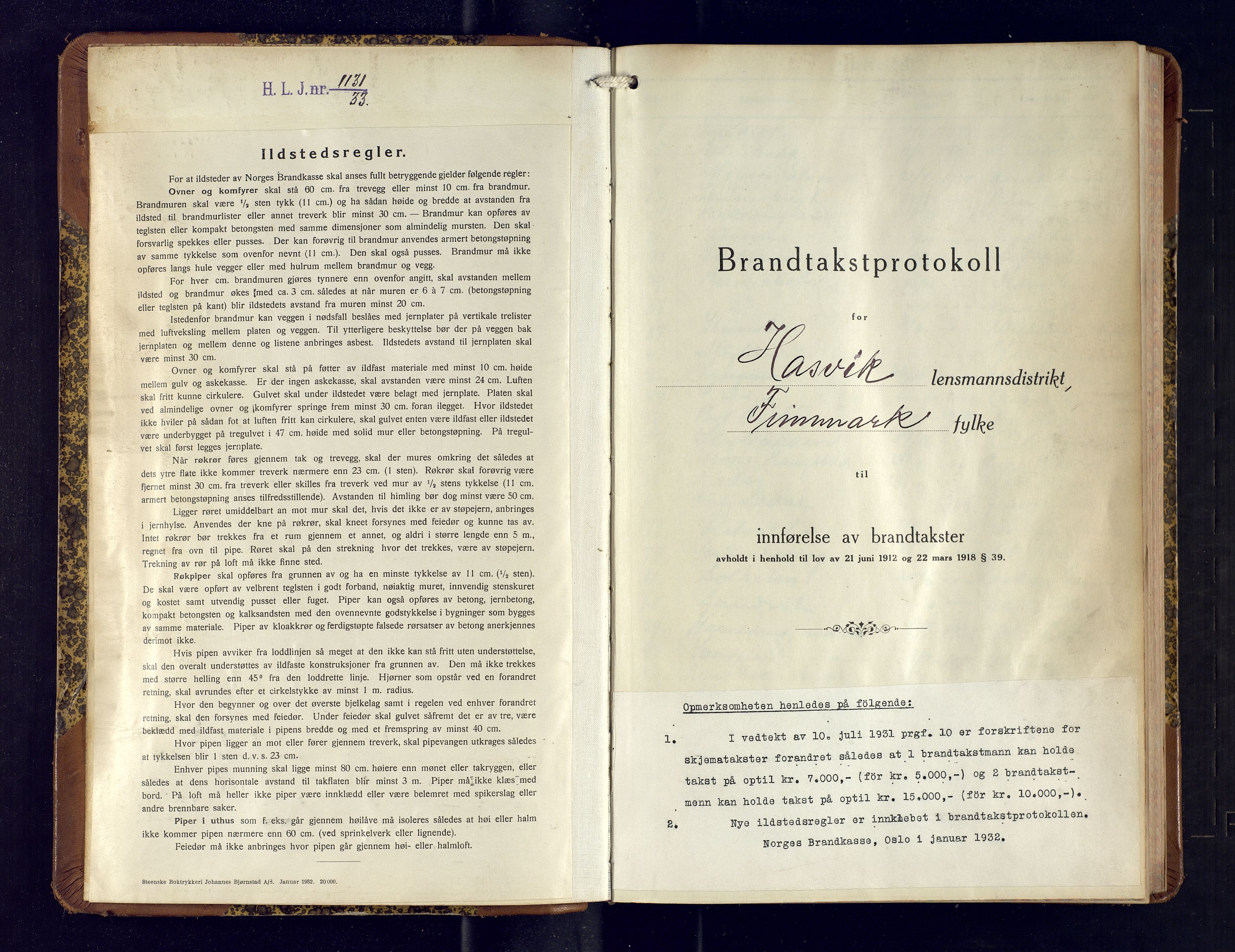 Hasvik lensmannskontor, SATØ/SATO-164/Fob/L0009: Branntakstprotokoll, 1934-1939