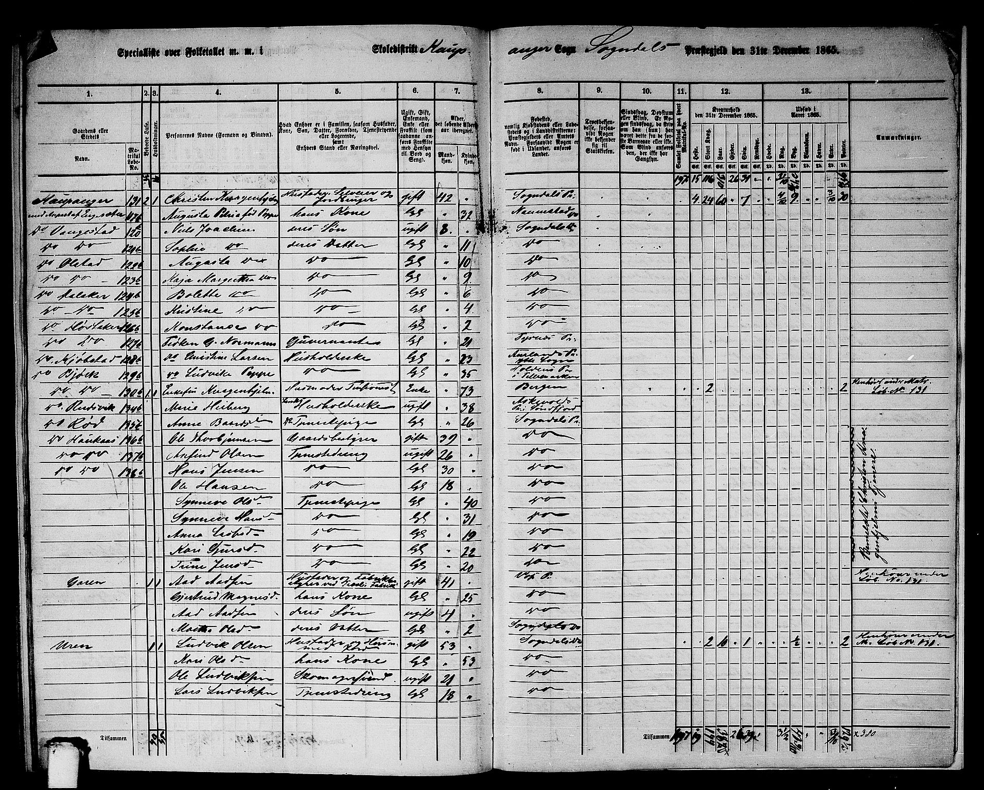 RA, Folketelling 1865 for 1420P Sogndal prestegjeld, 1865, s. 179