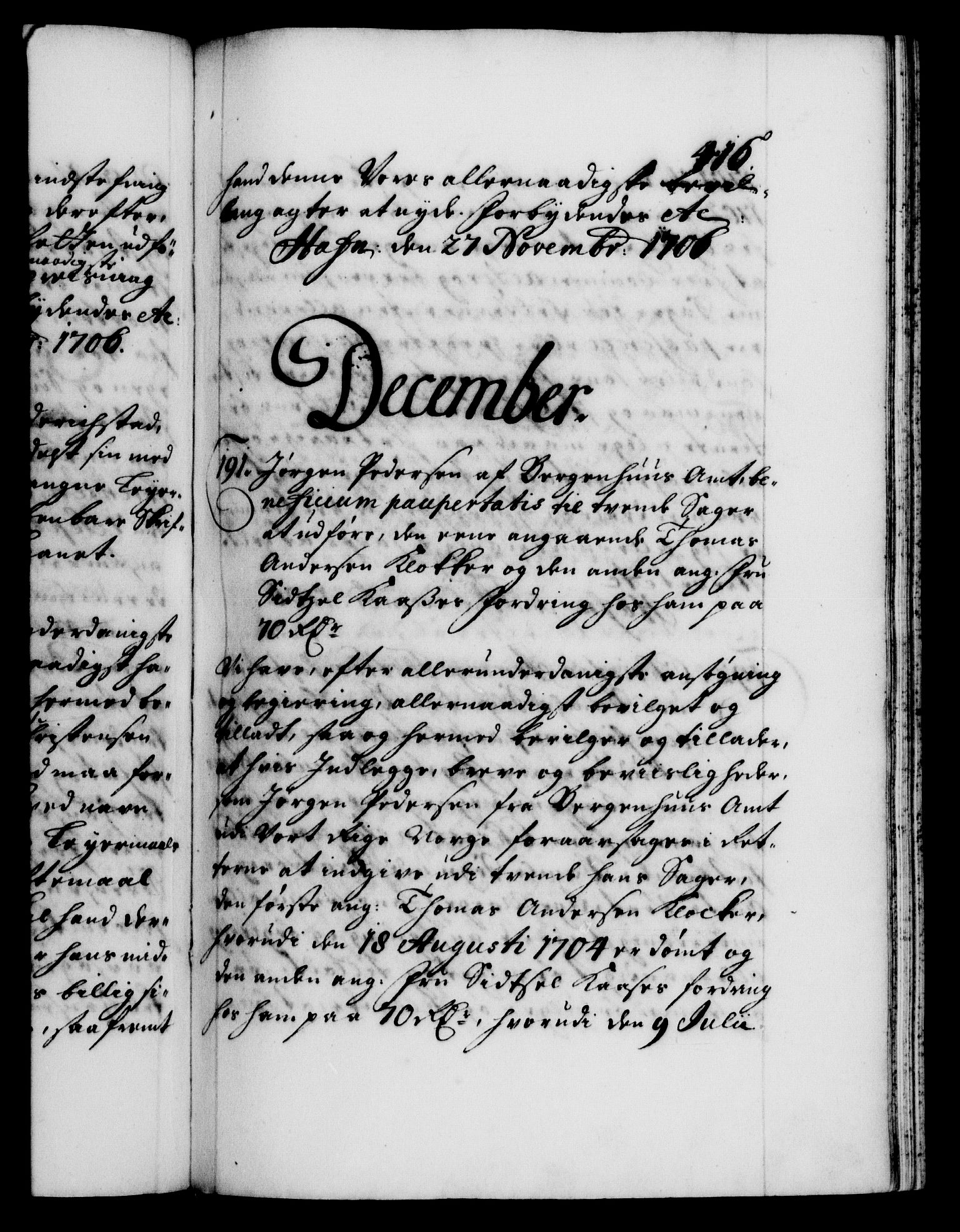 Danske Kanselli 1572-1799, RA/EA-3023/F/Fc/Fca/Fcaa/L0019: Norske registre, 1704-1707, s. 416a