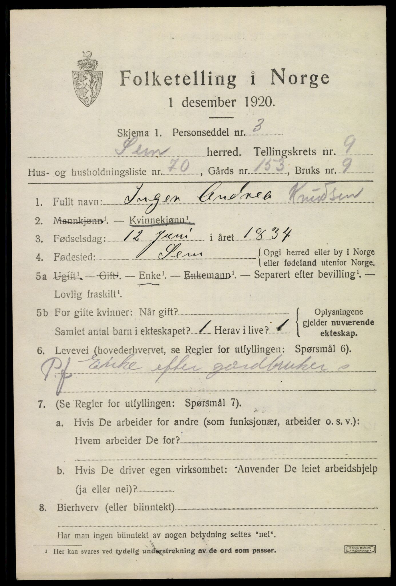 SAKO, Folketelling 1920 for 0721 Sem herred, 1920, s. 13385