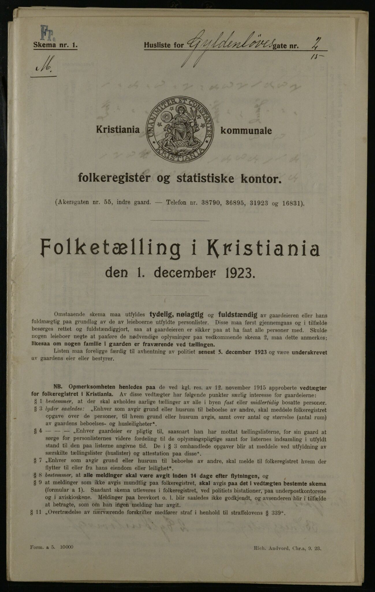 OBA, Kommunal folketelling 1.12.1923 for Kristiania, 1923, s. 36319