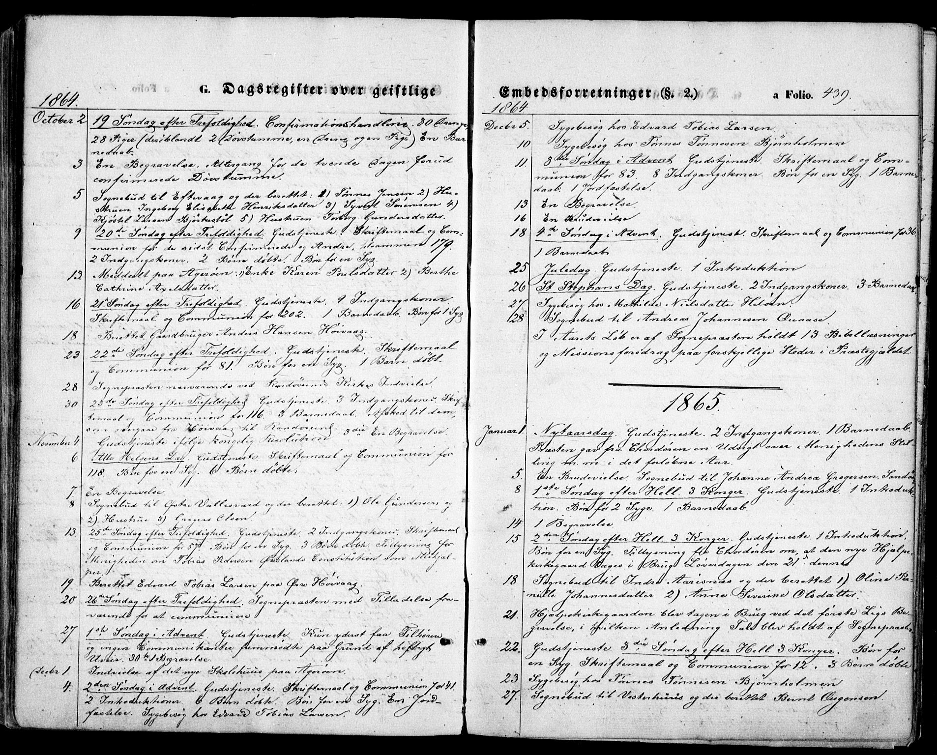 Høvåg sokneprestkontor, SAK/1111-0025/F/Fa/L0004: Ministerialbok nr. A 4, 1859-1877, s. 439