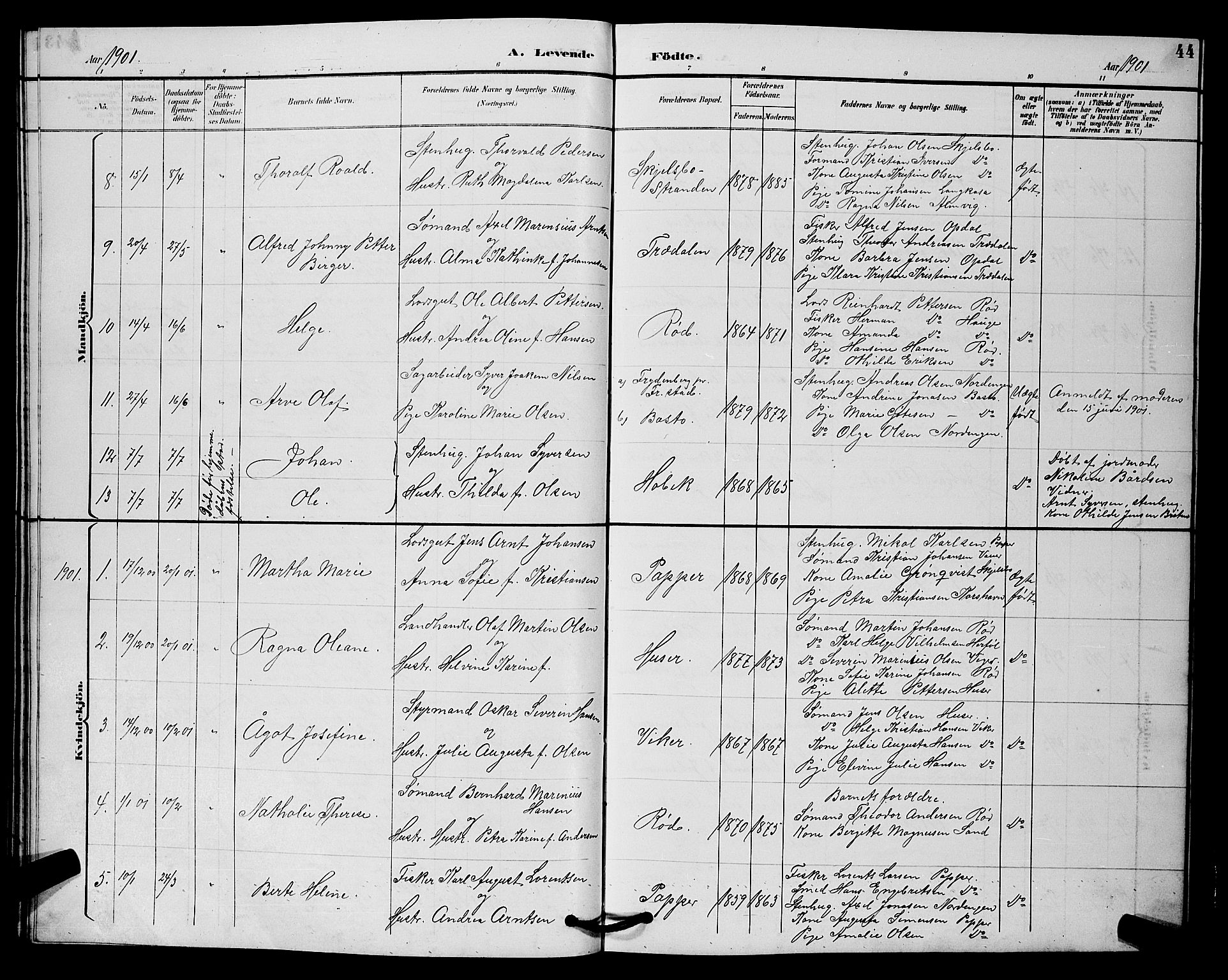 Hvaler prestekontor Kirkebøker, AV/SAO-A-2001/G/Gb/L0001: Klokkerbok nr. II 1, 1892-1904, s. 44