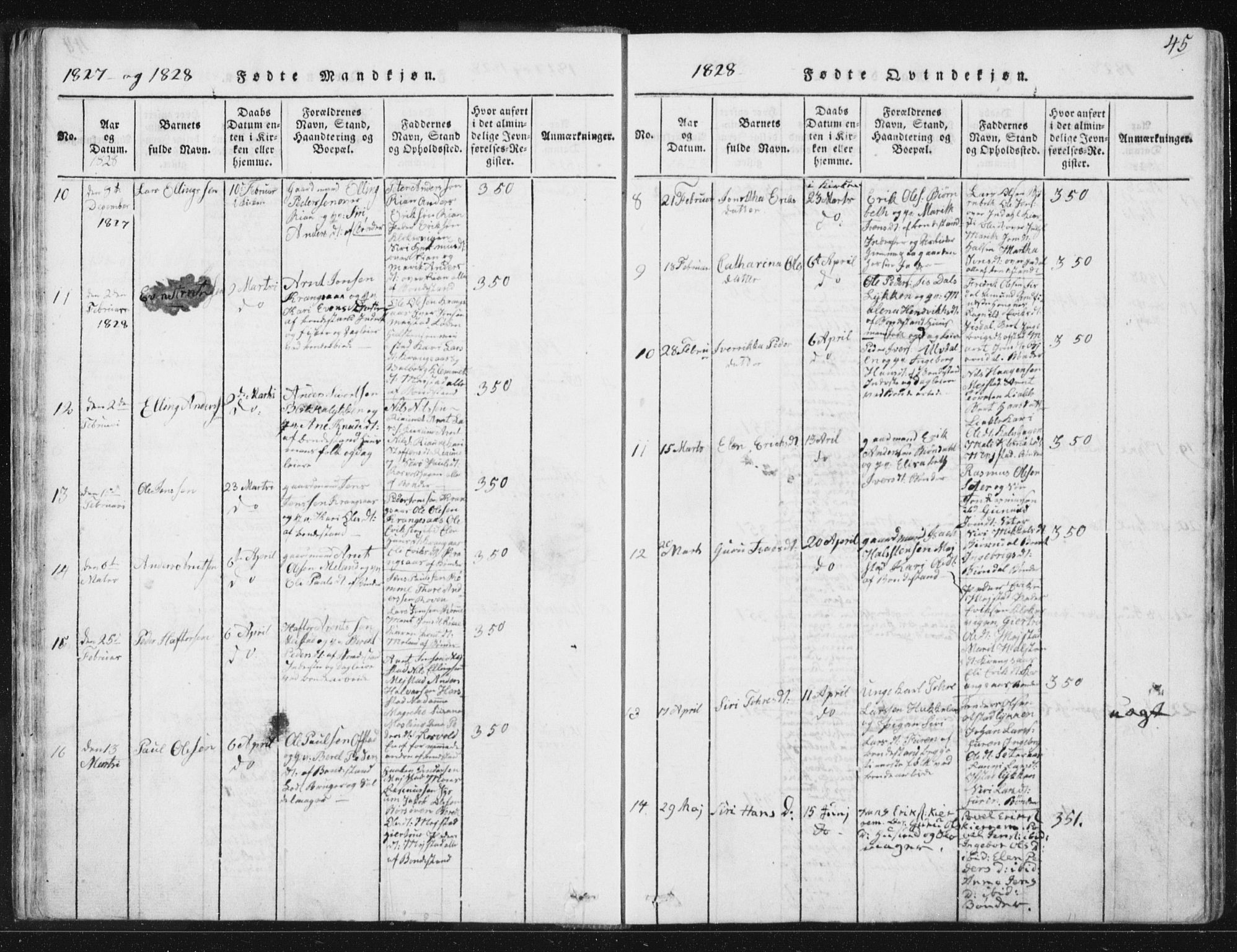 Ministerialprotokoller, klokkerbøker og fødselsregistre - Sør-Trøndelag, SAT/A-1456/665/L0770: Ministerialbok nr. 665A05, 1817-1829, s. 45