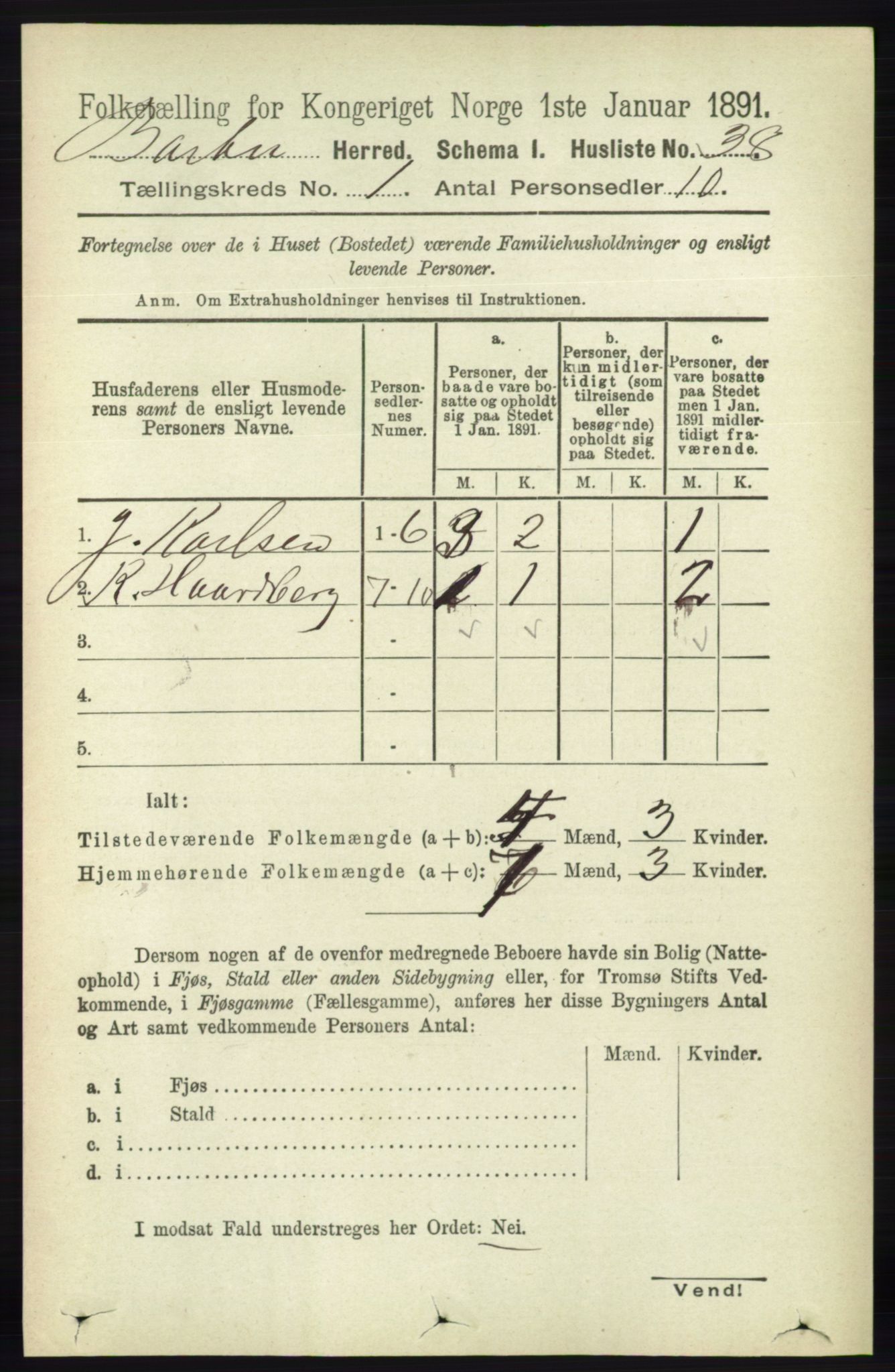 RA, Folketelling 1891 for 0990 Barbu herred, 1891, s. 69