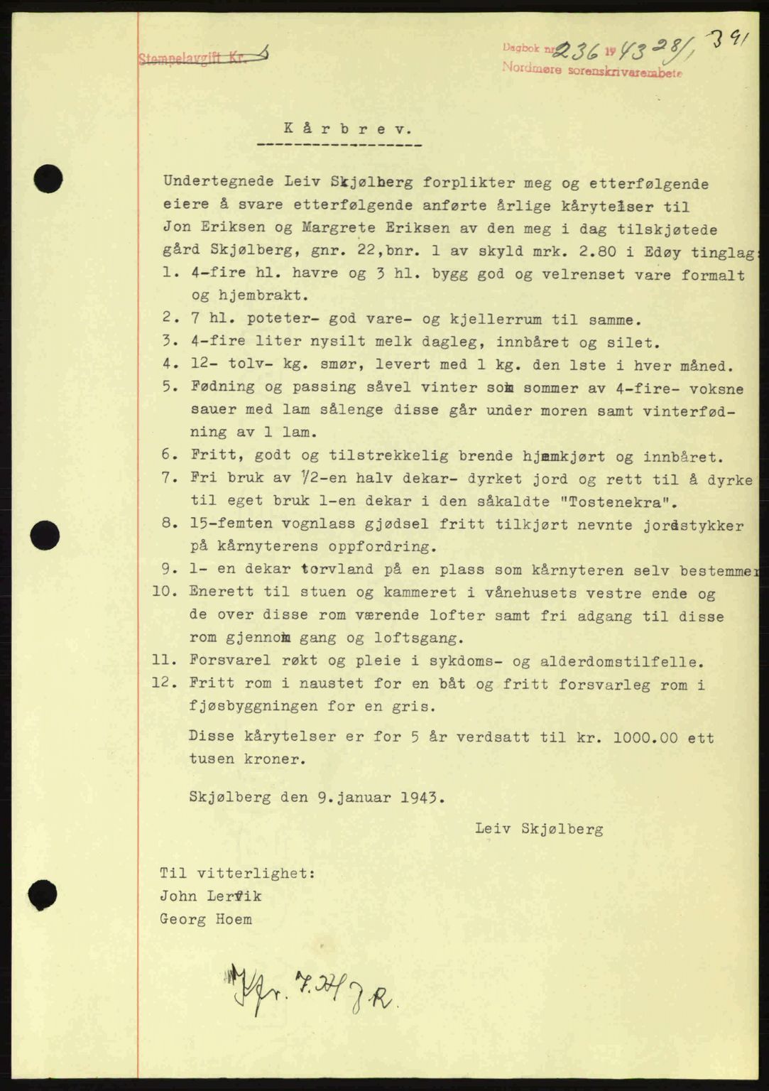 Nordmøre sorenskriveri, SAT/A-4132/1/2/2Ca: Pantebok nr. B90, 1942-1943, Dagboknr: 236/1943