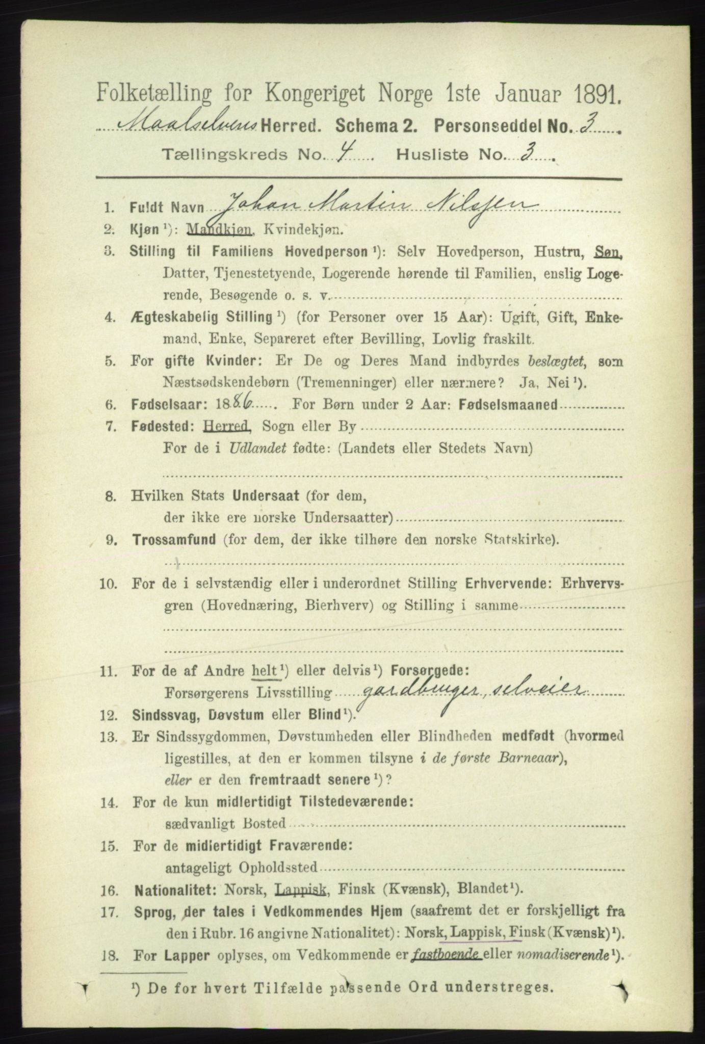 RA, Folketelling 1891 for 1924 Målselv herred, 1891, s. 1097