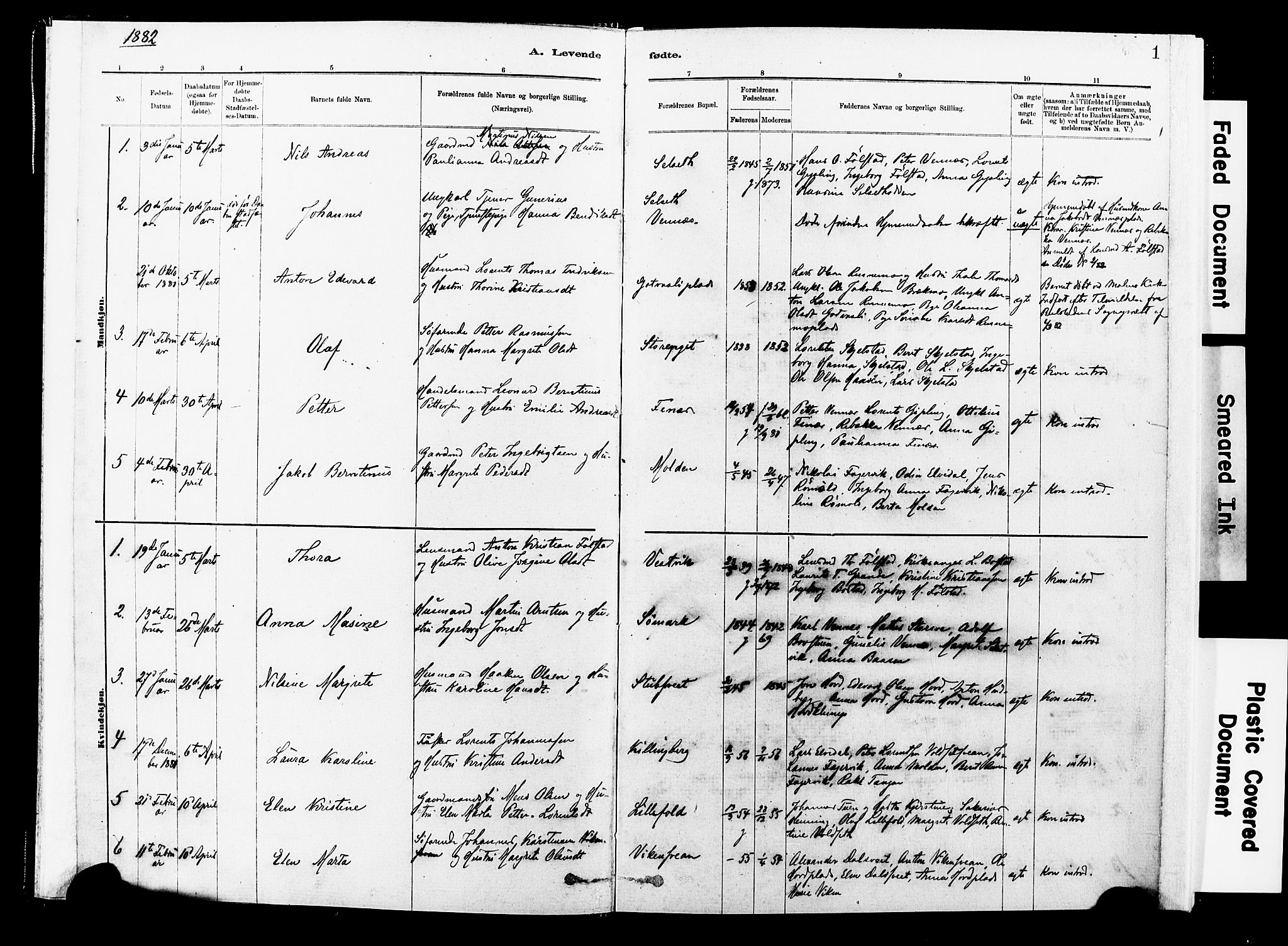 Ministerialprotokoller, klokkerbøker og fødselsregistre - Nord-Trøndelag, SAT/A-1458/744/L0420: Ministerialbok nr. 744A04, 1882-1904, s. 1