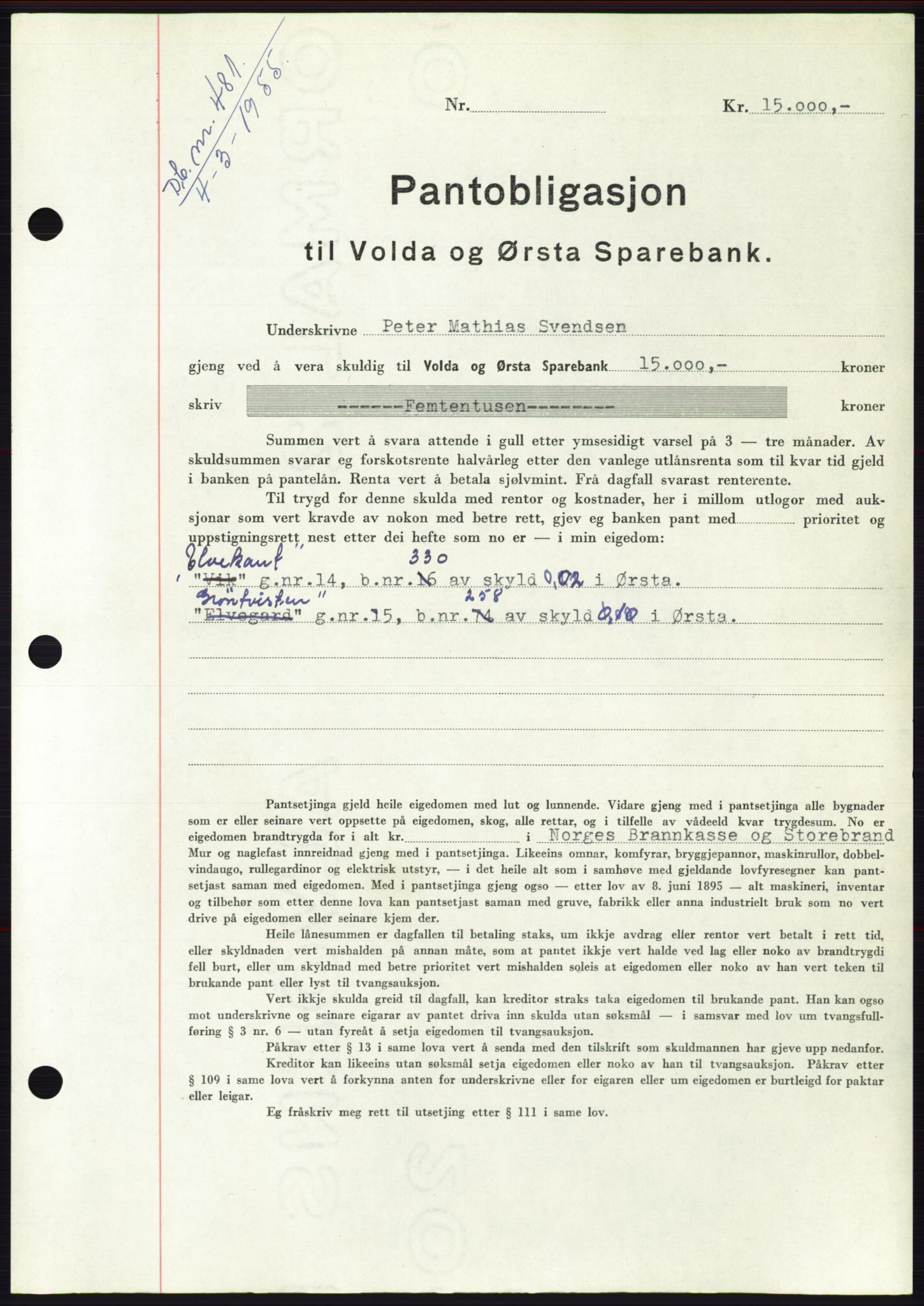 Søre Sunnmøre sorenskriveri, AV/SAT-A-4122/1/2/2C/L0126: Pantebok nr. 14B, 1954-1955, Dagboknr: 481/1955