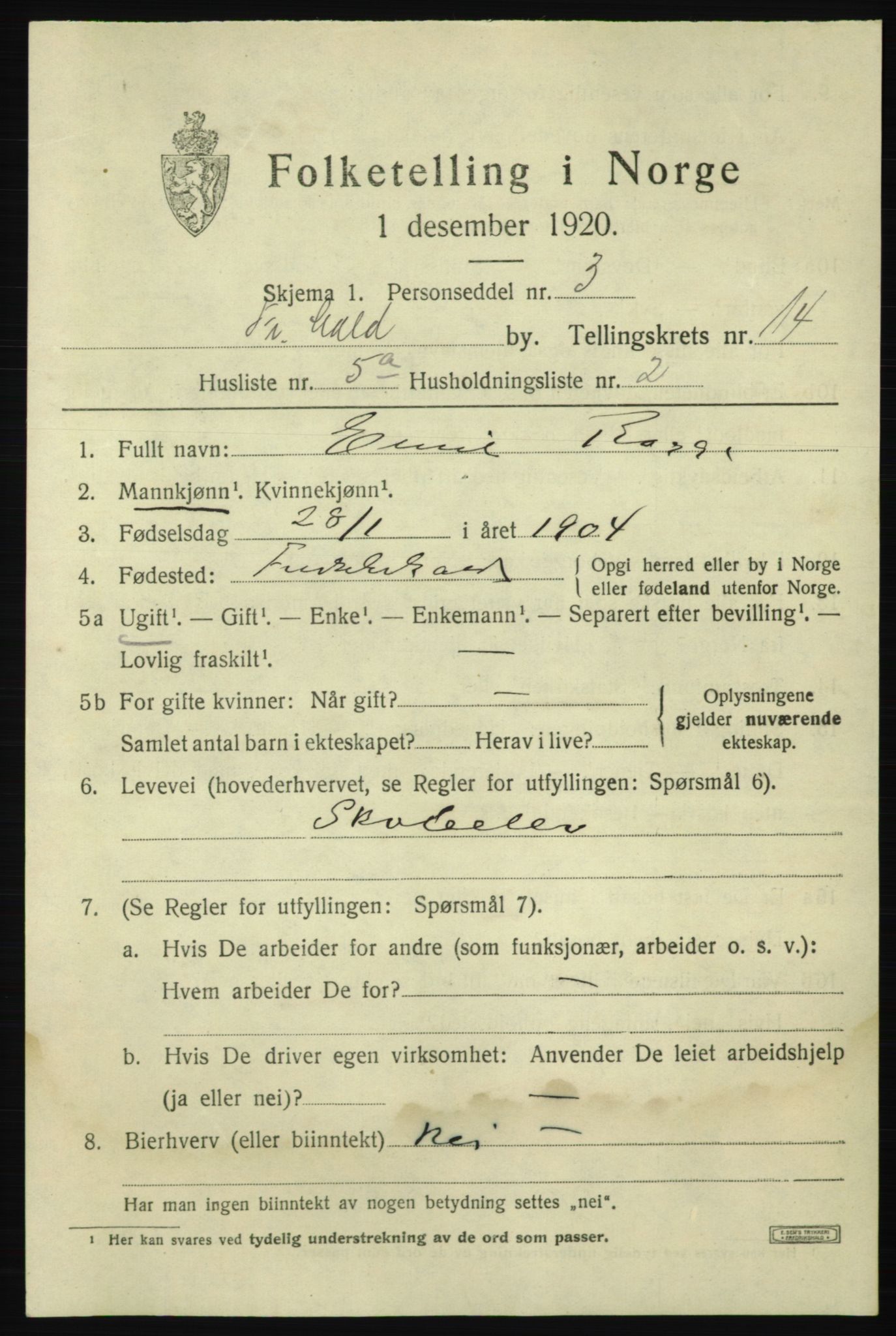 SAO, Folketelling 1920 for 0101 Fredrikshald kjøpstad, 1920, s. 22285
