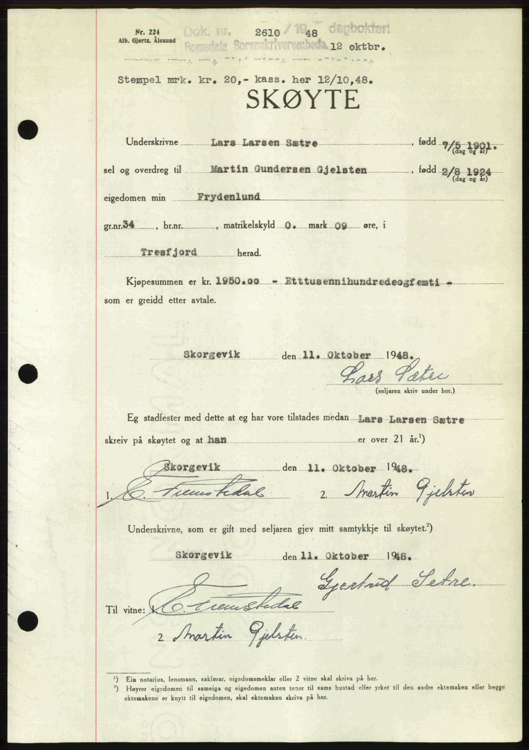 Romsdal sorenskriveri, SAT/A-4149/1/2/2C: Pantebok nr. A27, 1948-1948, Dagboknr: 2610/1948