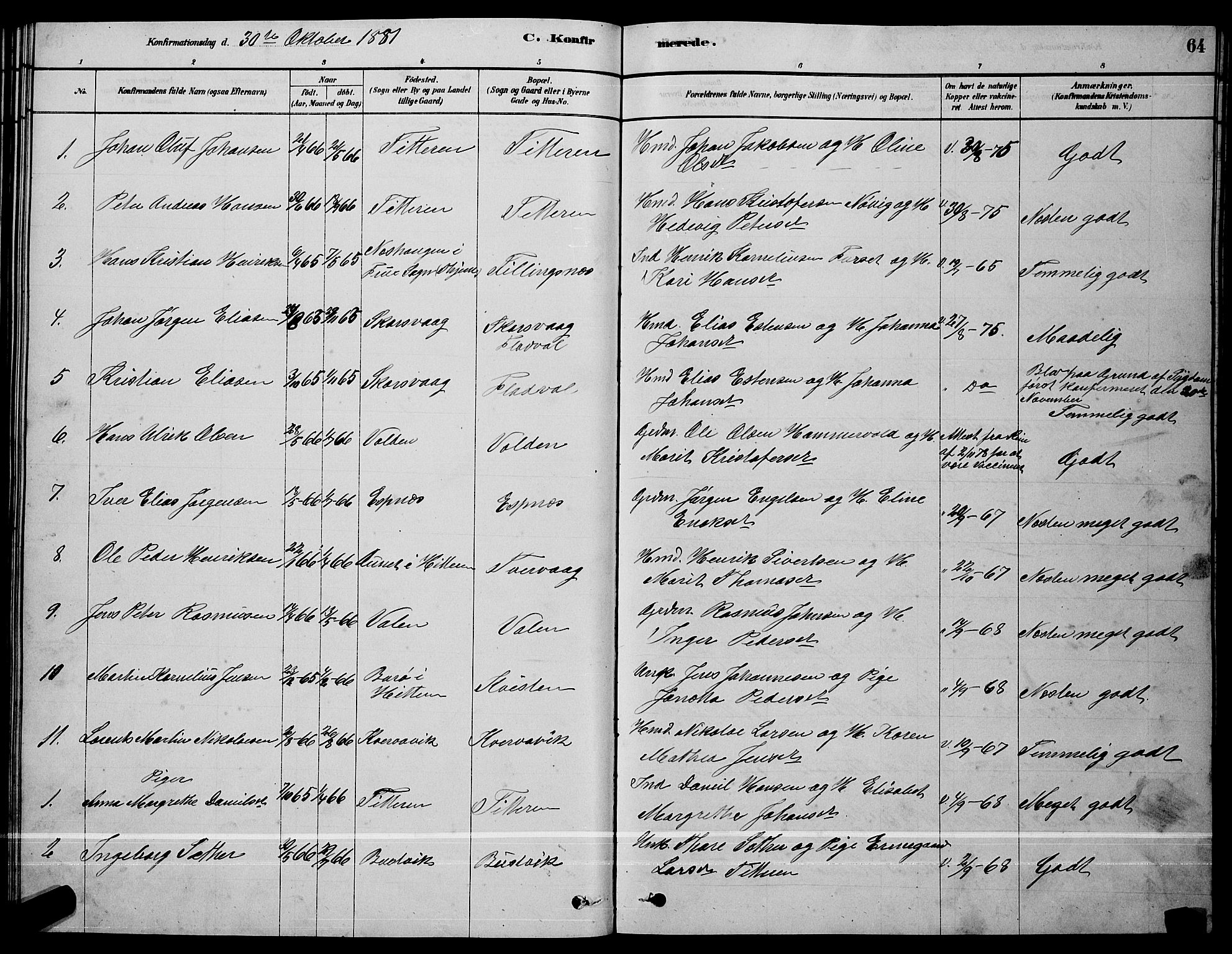 Ministerialprotokoller, klokkerbøker og fødselsregistre - Sør-Trøndelag, SAT/A-1456/641/L0597: Klokkerbok nr. 641C01, 1878-1893, s. 64