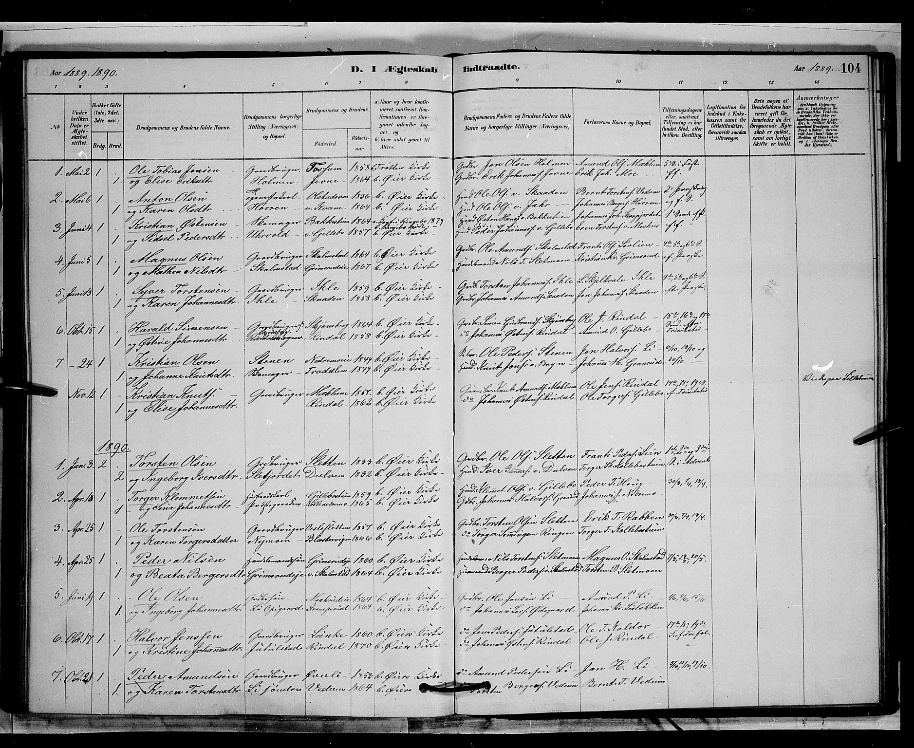 Øyer prestekontor, AV/SAH-PREST-084/H/Ha/Hab/L0002: Klokkerbok nr. 2, 1878-1896, s. 104