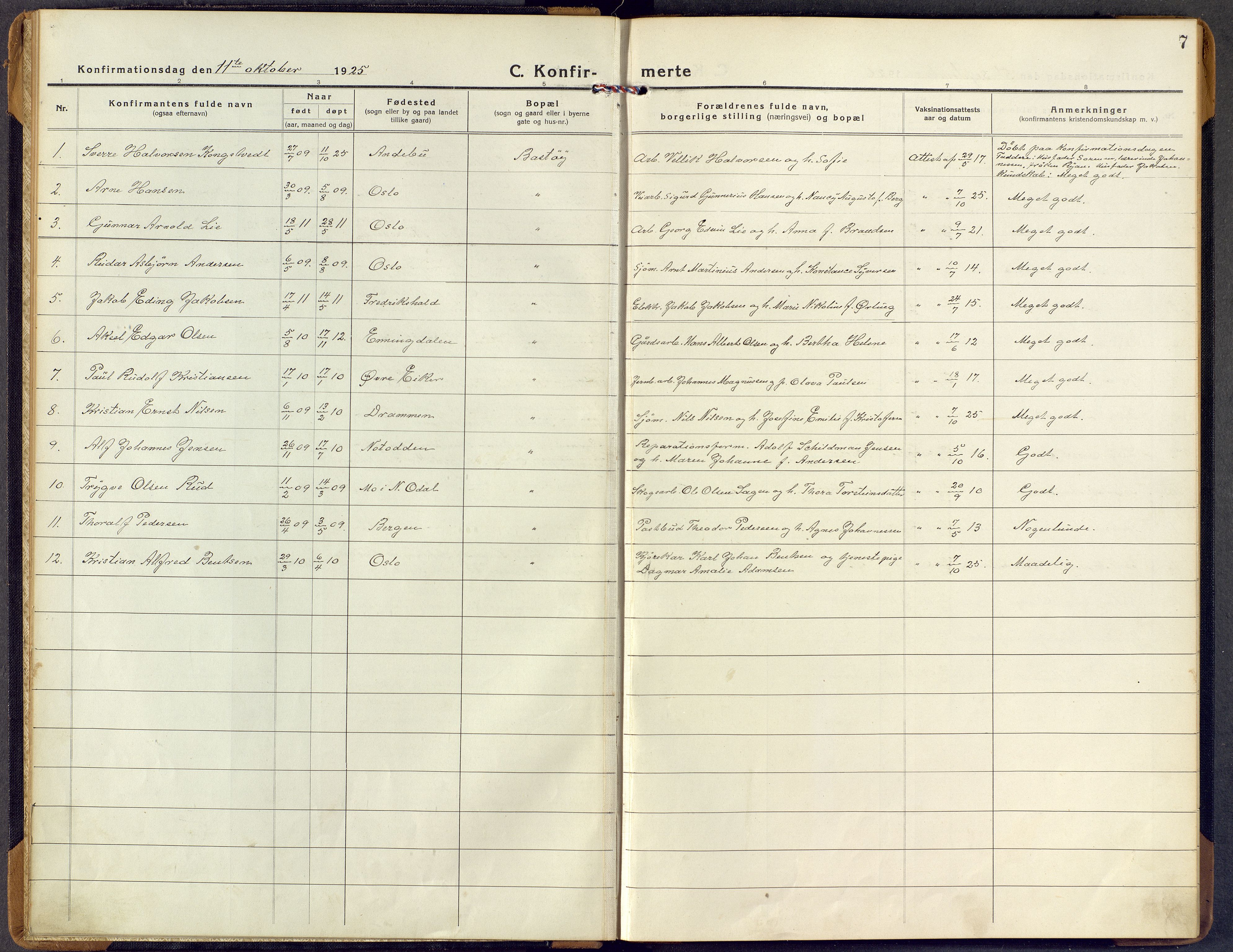 Borre kirkebøker, AV/SAKO-A-338/F/Fd/L0001: Ministerialbok nr. IV 1, 1922-1964, s. 7