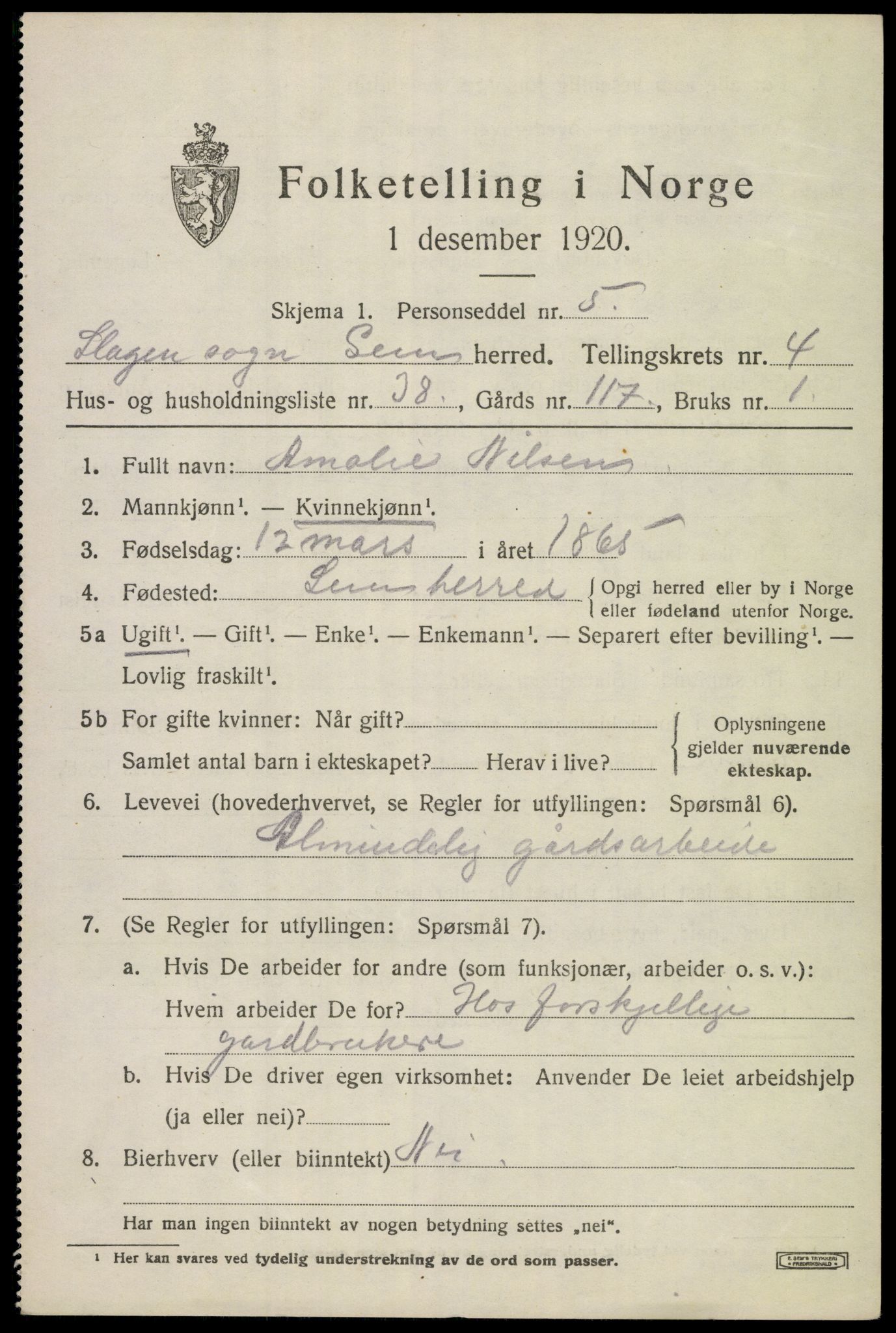 SAKO, Folketelling 1920 for 0721 Sem herred, 1920, s. 7495