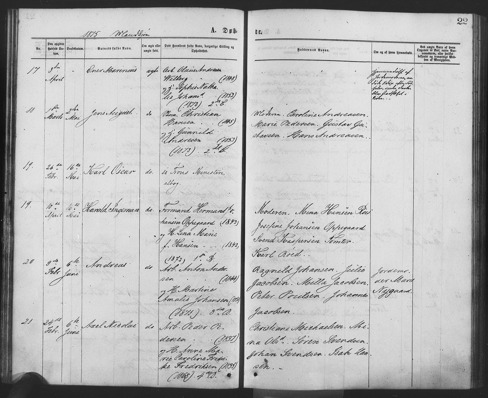 Drøbak prestekontor Kirkebøker, AV/SAO-A-10142a/F/Fa/L0003: Ministerialbok nr. I 3, 1871-1877, s. 22