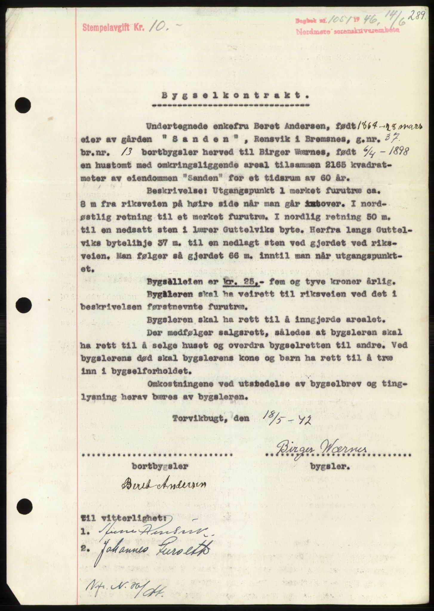 Nordmøre sorenskriveri, SAT/A-4132/1/2/2Ca: Pantebok nr. B94, 1946-1946, Dagboknr: 1051/1946