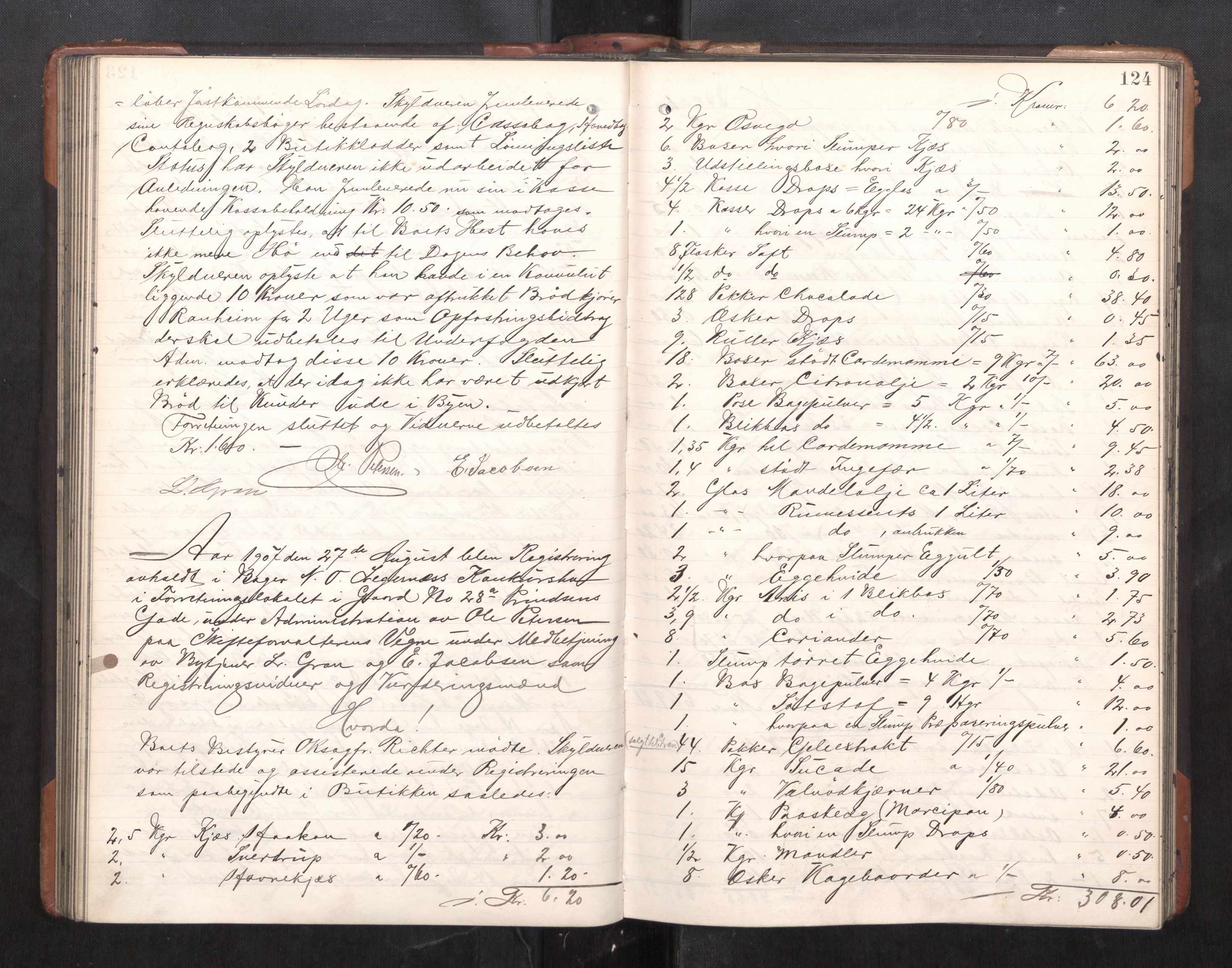 Trondheim byfogd, AV/SAT-A-0003/1/3/3C/L0025: Skifteregistreringsprotokoll - 24/1-14/7. (u/ register), 1906-1909, s. 124