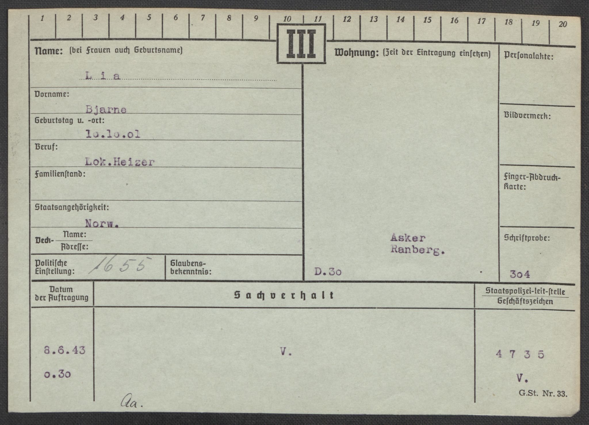 Befehlshaber der Sicherheitspolizei und des SD, AV/RA-RAFA-5969/E/Ea/Eaa/L0006: Register over norske fanger i Møllergata 19: Kj-Lund, 1940-1945, s. 1025