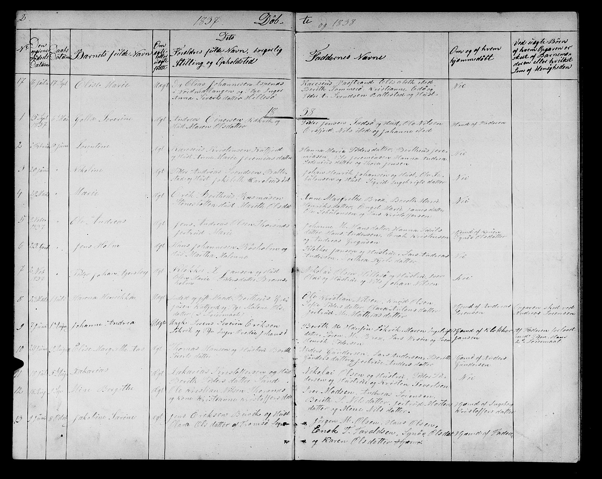 Lenvik sokneprestembete, AV/SATØ-S-1310/H/Ha/Hab/L0019klokker: Klokkerbok nr. 19, 1837-1844, s. 2