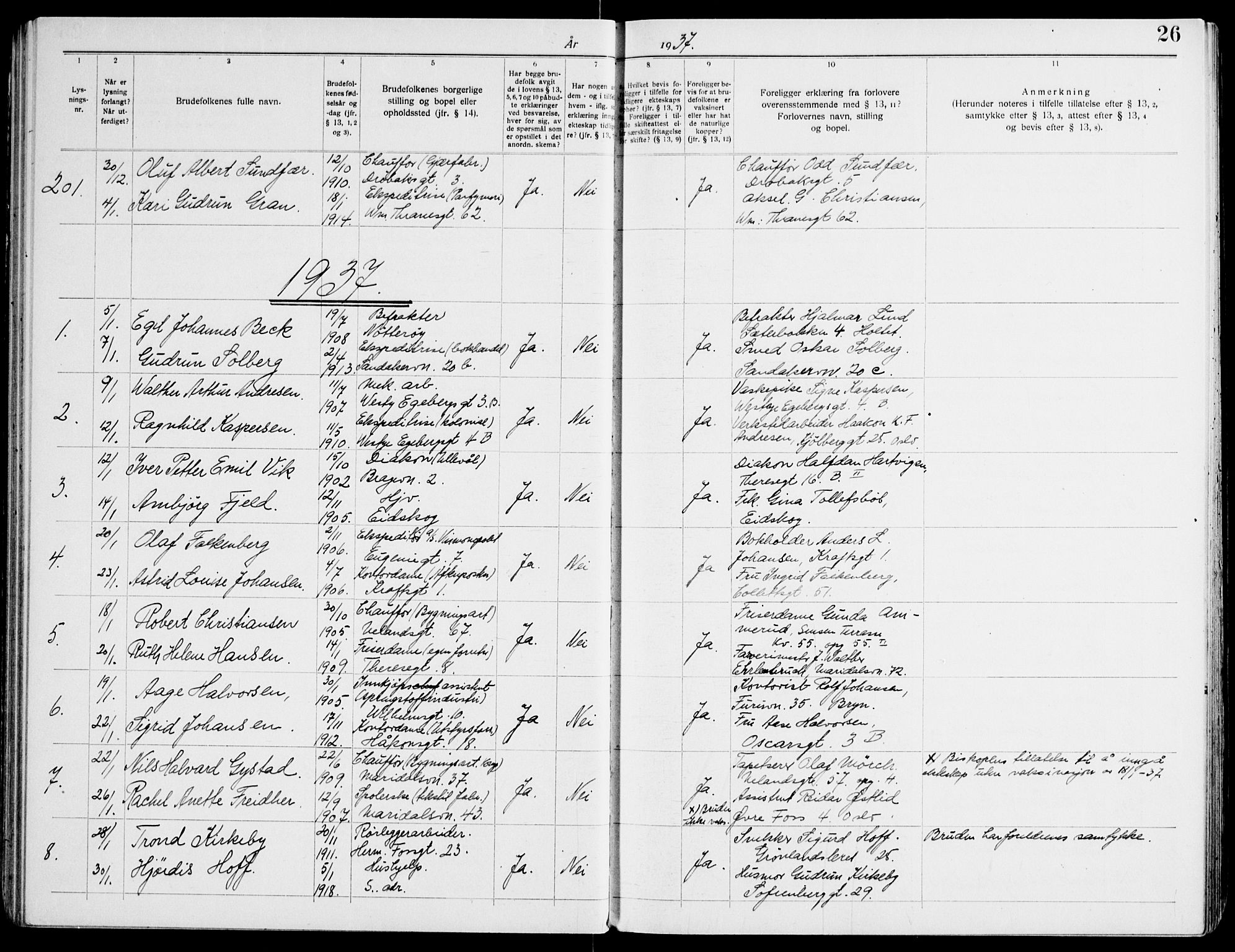 Gamle Aker prestekontor Kirkebøker, AV/SAO-A-10617a/H/L0009: Lysningsprotokoll nr. 9, 1935-1941, s. 26