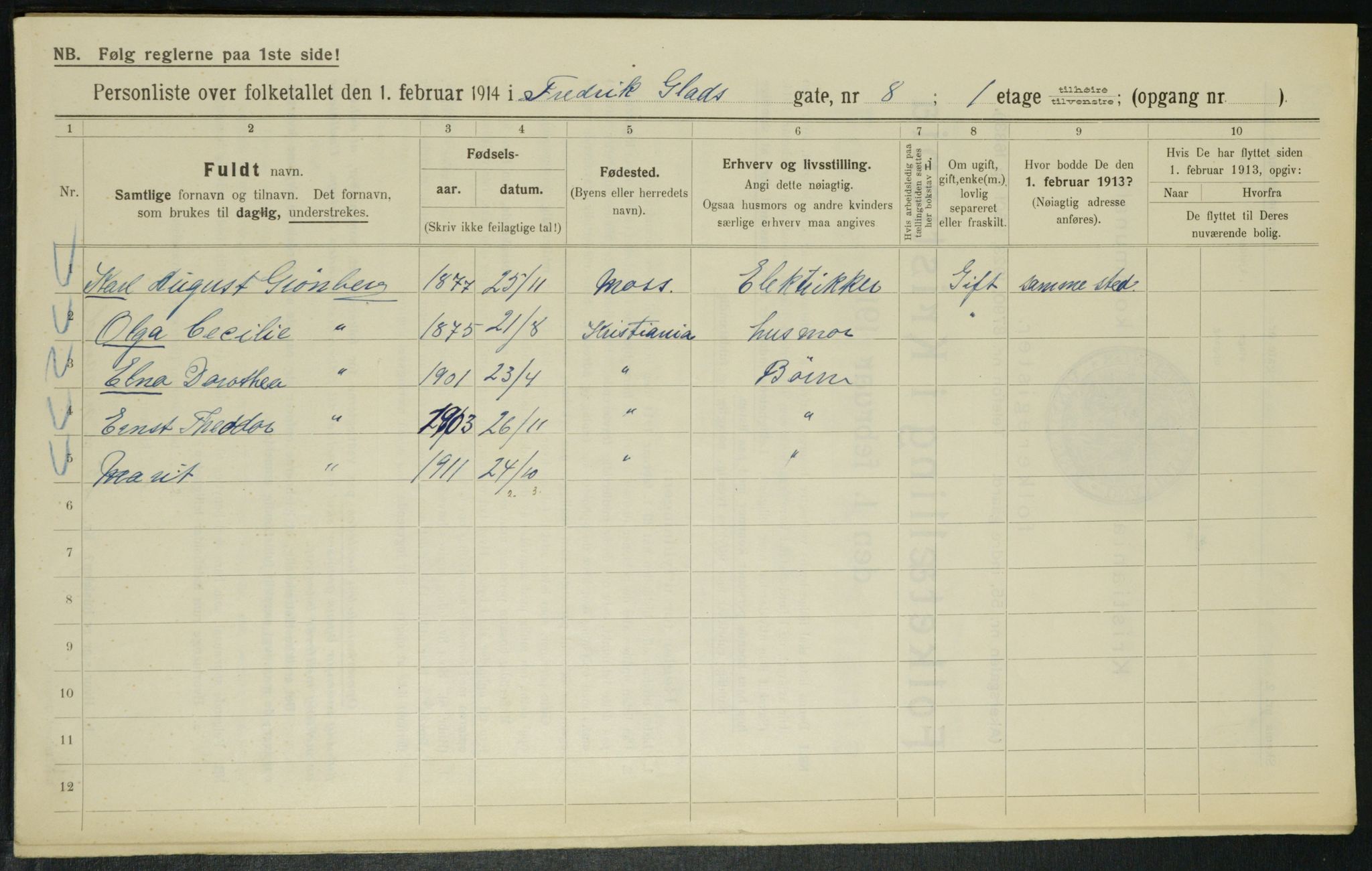 OBA, Kommunal folketelling 1.2.1914 for Kristiania, 1914, s. 26676