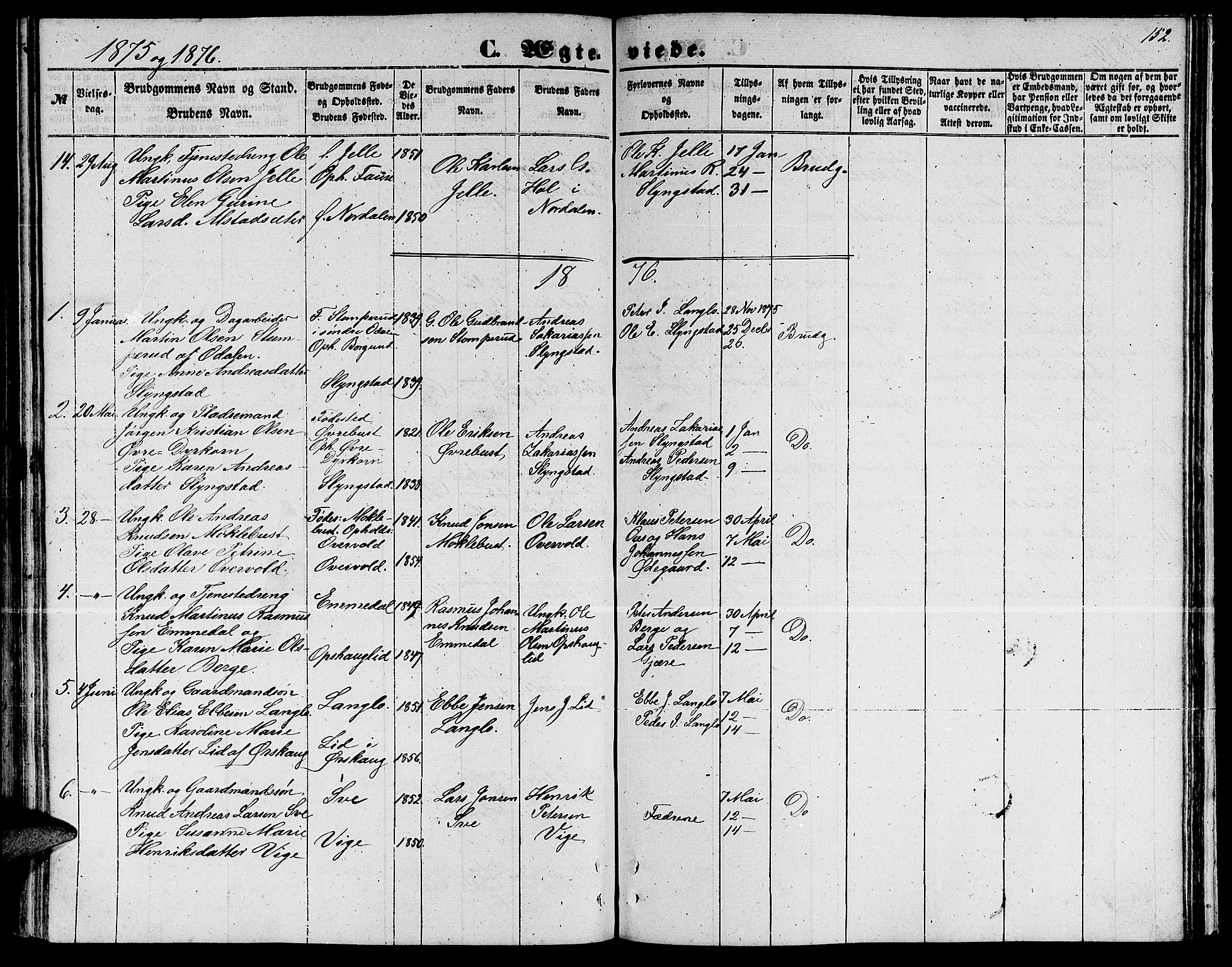 Ministerialprotokoller, klokkerbøker og fødselsregistre - Møre og Romsdal, AV/SAT-A-1454/520/L0291: Klokkerbok nr. 520C03, 1854-1881, s. 152