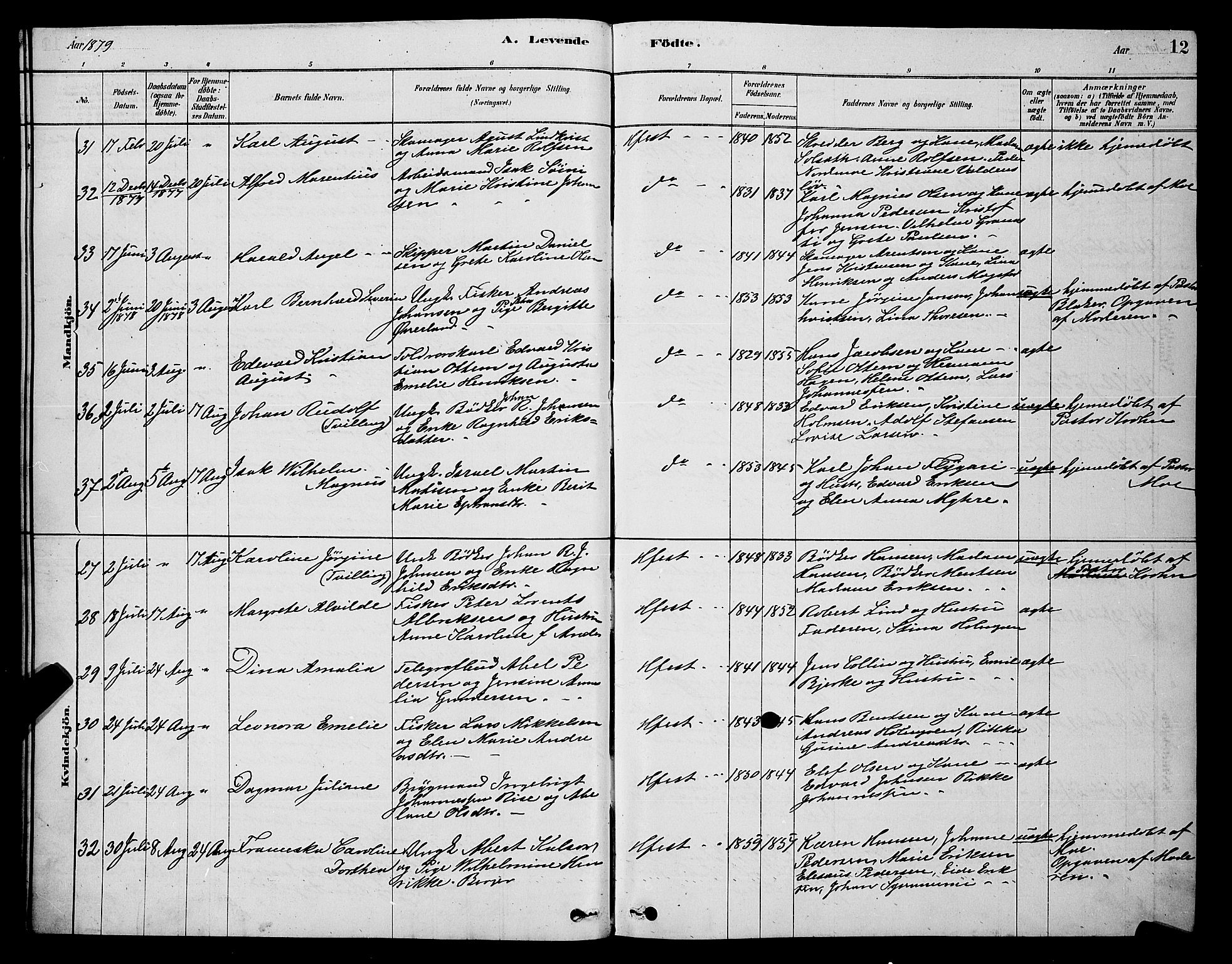 Hammerfest sokneprestkontor, AV/SATØ-S-1347/H/Hb/L0006.klokk: Klokkerbok nr. 6, 1876-1884, s. 12