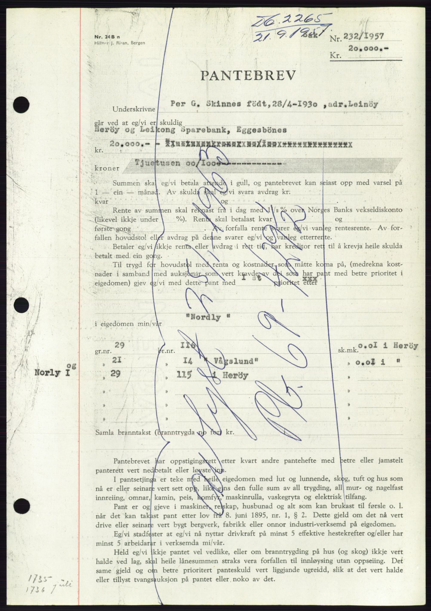 Søre Sunnmøre sorenskriveri, AV/SAT-A-4122/1/2/2C/L0130: Pantebok nr. 18B, 1957-1958, Dagboknr: 2265/1957