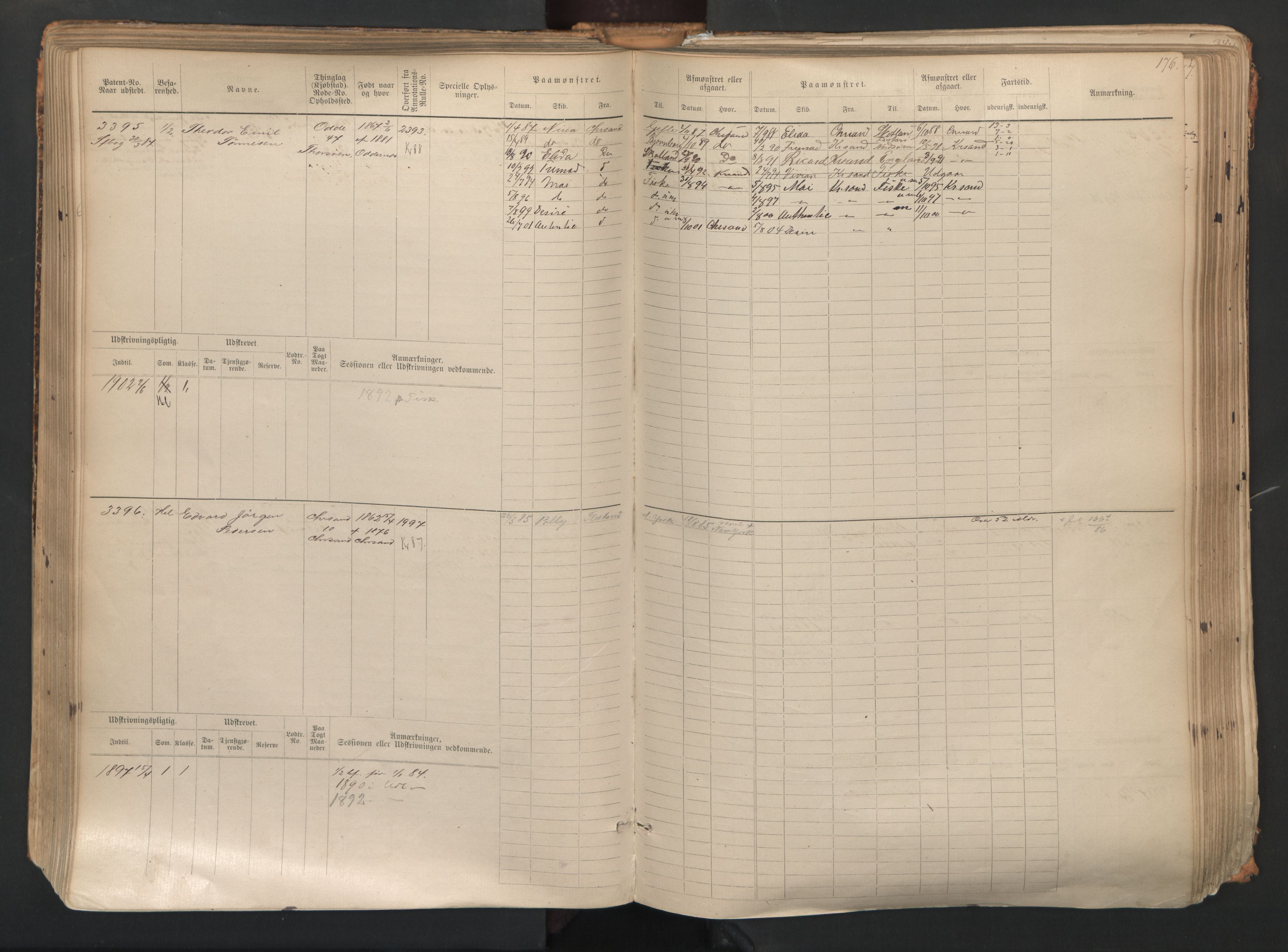 Kristiansand mønstringskrets, SAK/2031-0015/F/Fb/L0007: Hovedrulle nr 3049-3810, I-14, 1883-1940, s. 178