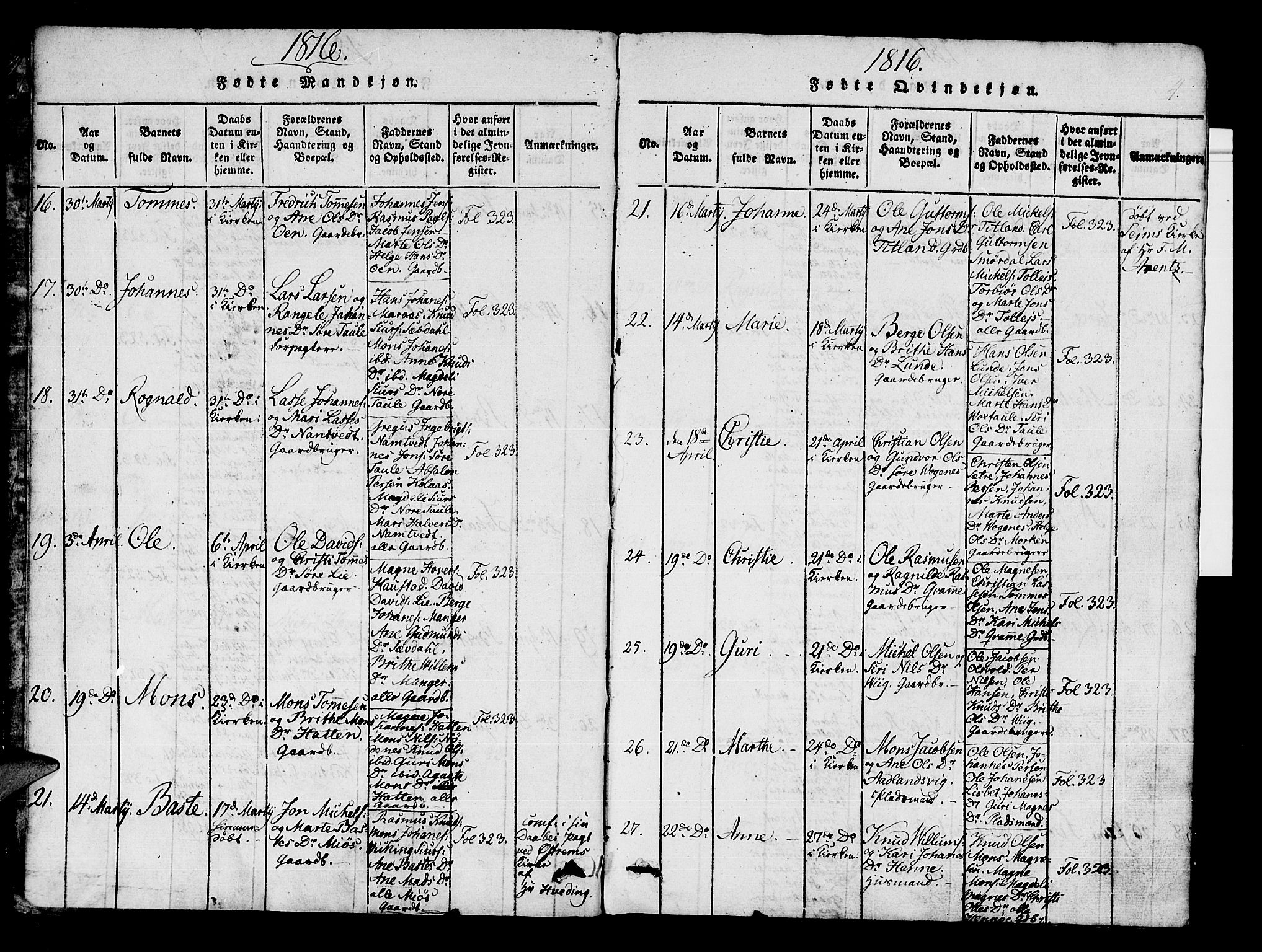 Manger sokneprestembete, SAB/A-76801/H/Haa: Ministerialbok nr. A 3, 1816-1824, s. 4