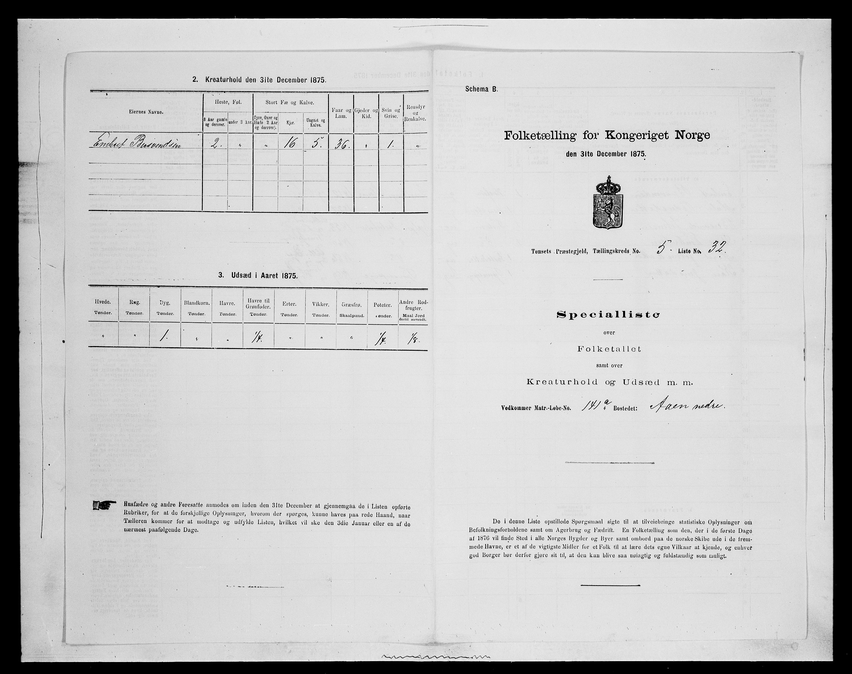 SAH, Folketelling 1875 for 0437P Tynset prestegjeld, 1875, s. 627