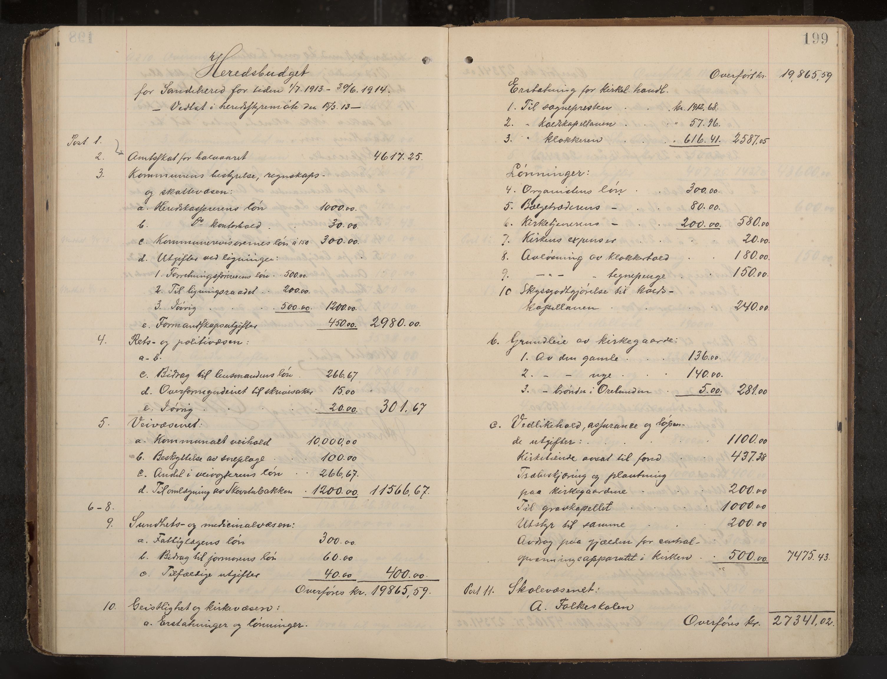 Sandar formannskap og sentraladministrasjon, IKAK/0724021/A/Aa/L0004: Møtebok med register, 1907-1914, s. 199