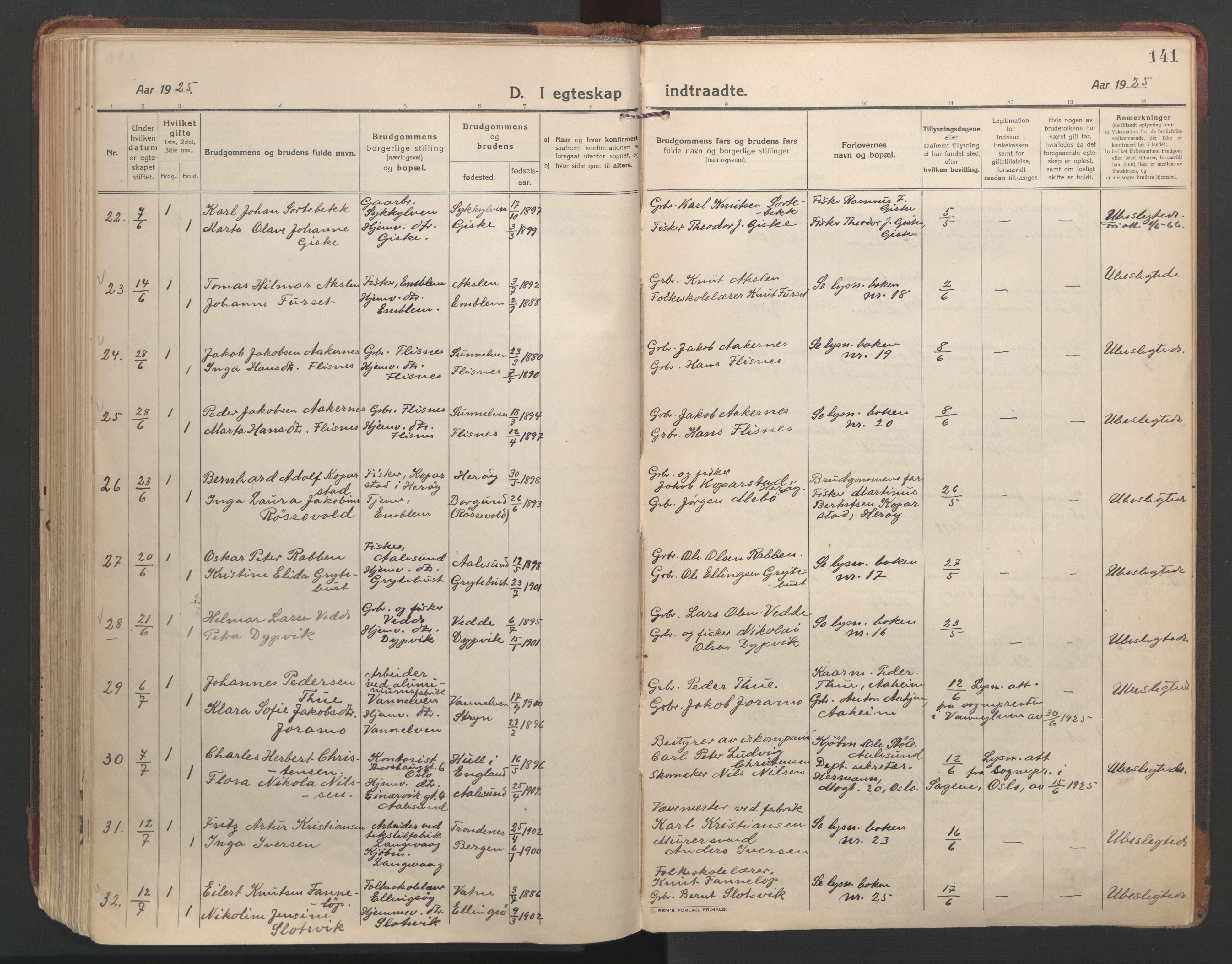Ministerialprotokoller, klokkerbøker og fødselsregistre - Møre og Romsdal, SAT/A-1454/528/L0412: Ministerialbok nr. 528A21, 1920-1926, s. 141