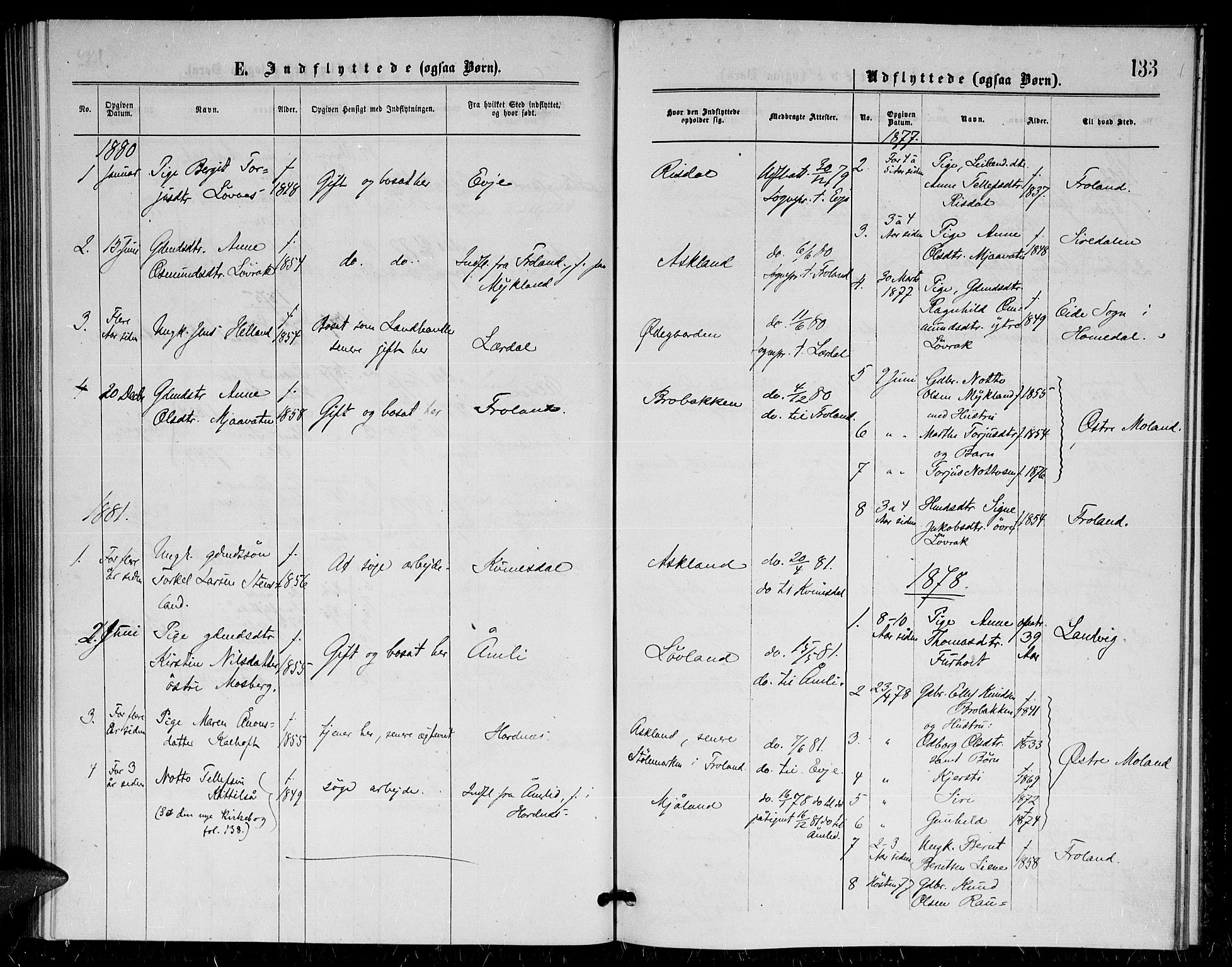Herefoss sokneprestkontor, AV/SAK-1111-0019/F/Fa/Fac/L0001: Ministerialbok nr. A 1, 1871-1886, s. 133