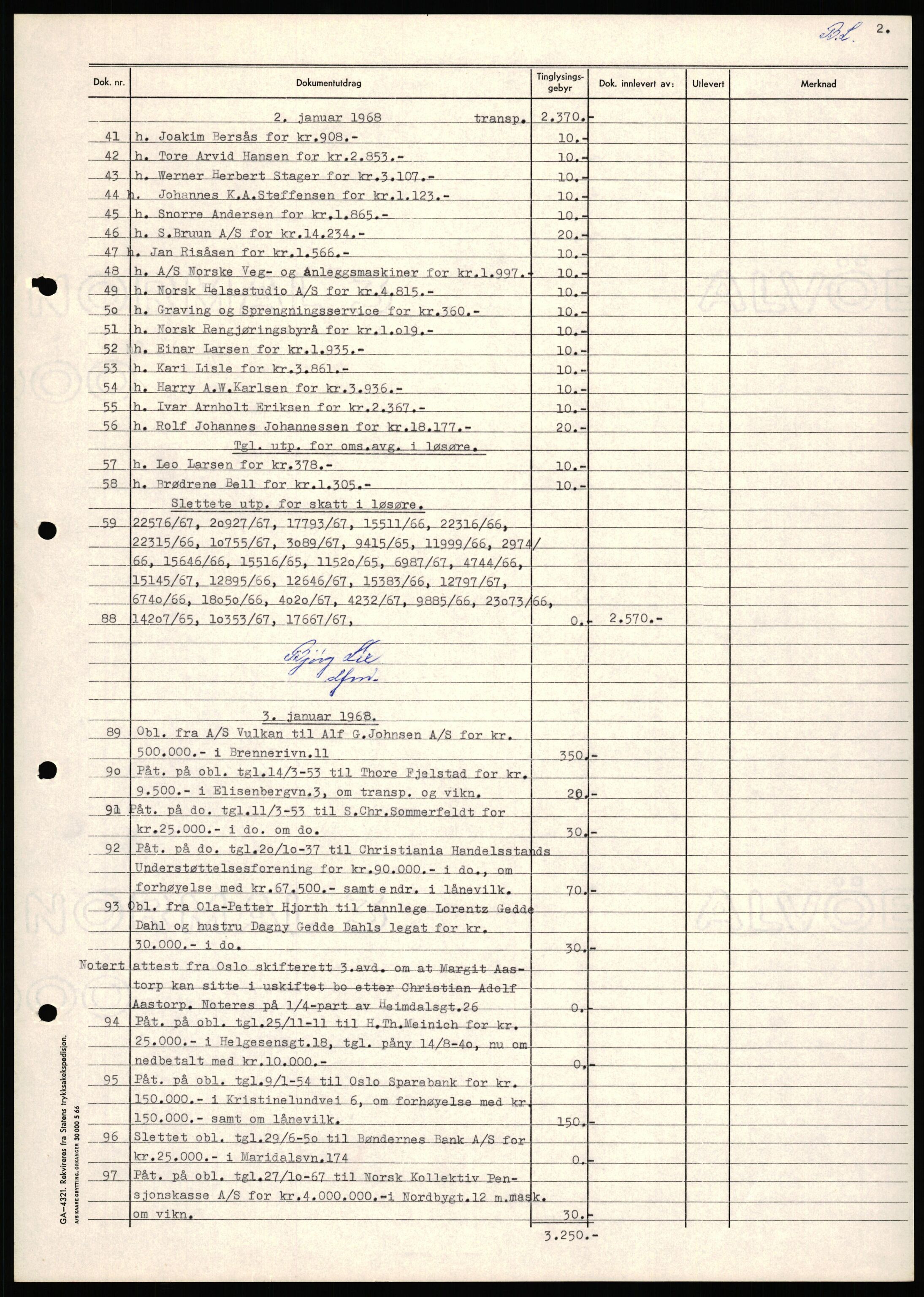 Oslo byskriverembete, AV/SAO-A-10227/1/G/Gh/Ghd/L0014: Panteregister nr. 14, 1968-1968