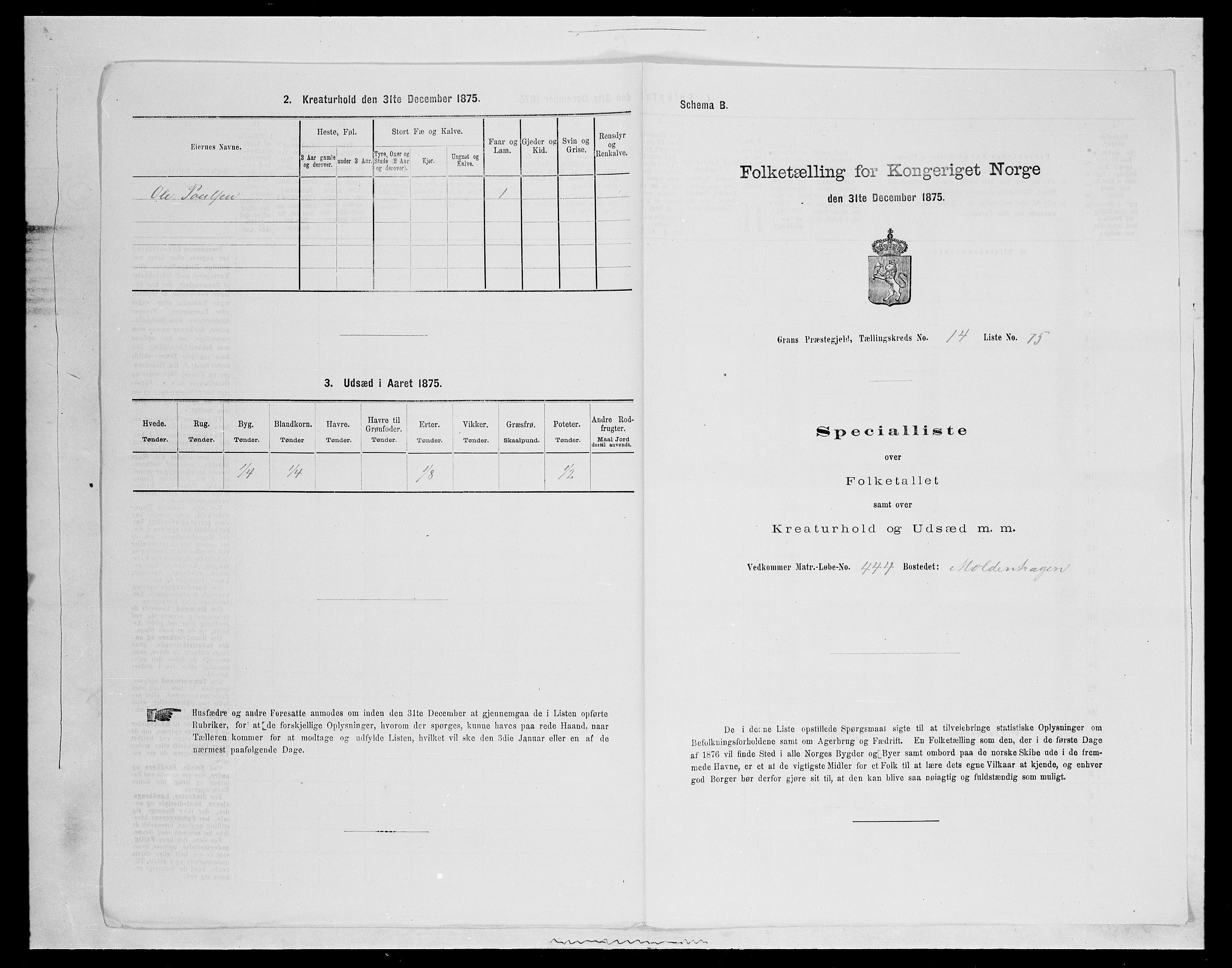 SAH, Folketelling 1875 for 0534P Gran prestegjeld, 1875, s. 2679