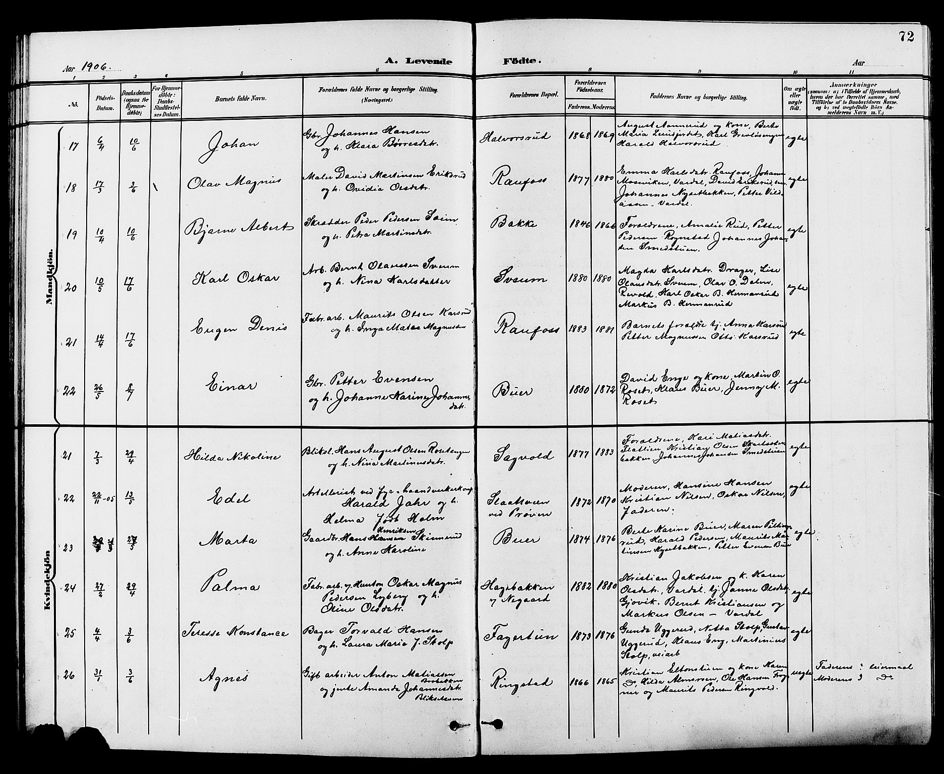 Vestre Toten prestekontor, AV/SAH-PREST-108/H/Ha/Hab/L0010: Klokkerbok nr. 10, 1900-1912, s. 72