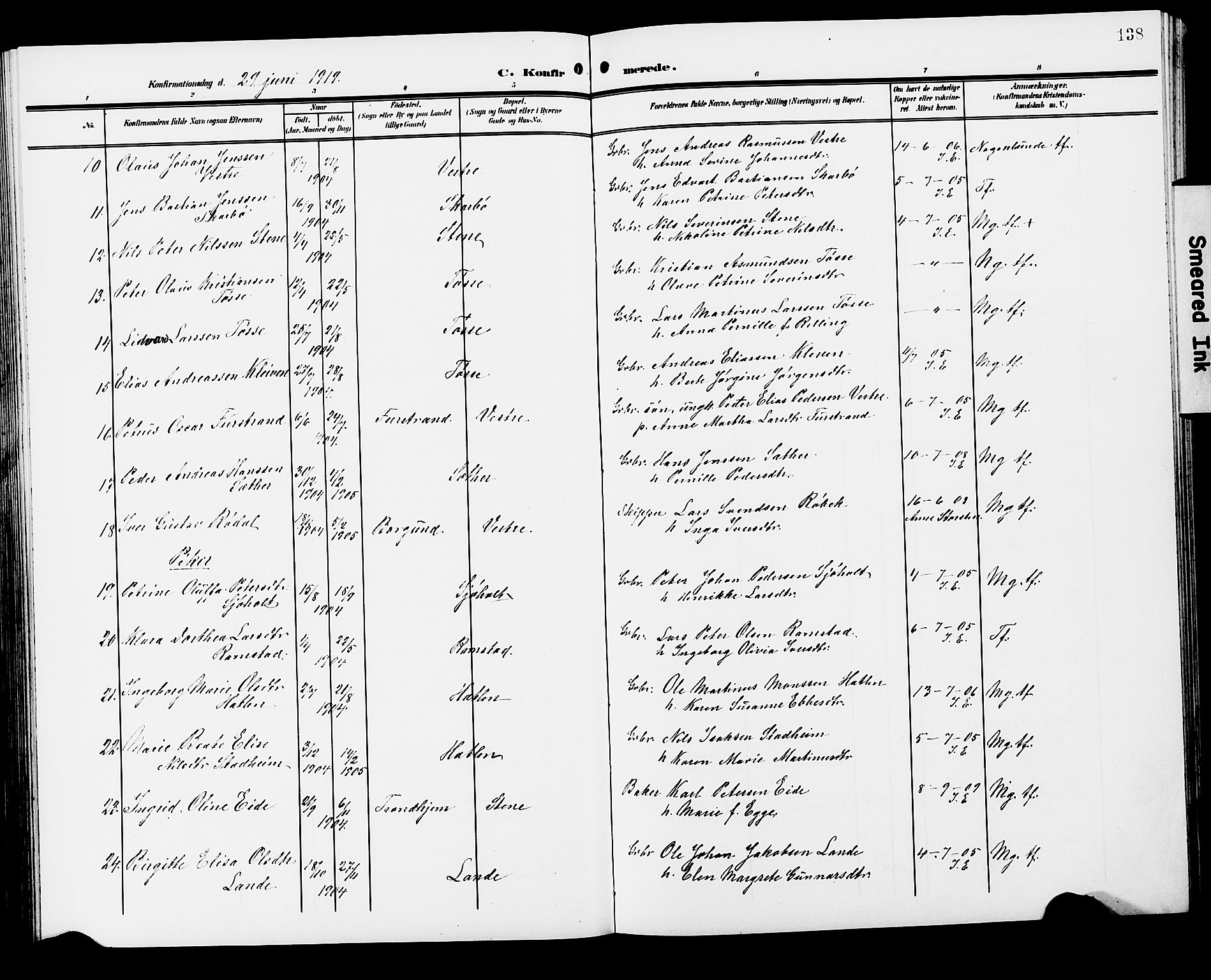 Ministerialprotokoller, klokkerbøker og fødselsregistre - Møre og Romsdal, AV/SAT-A-1454/522/L0328: Klokkerbok nr. 522C07, 1909-1925, s. 138