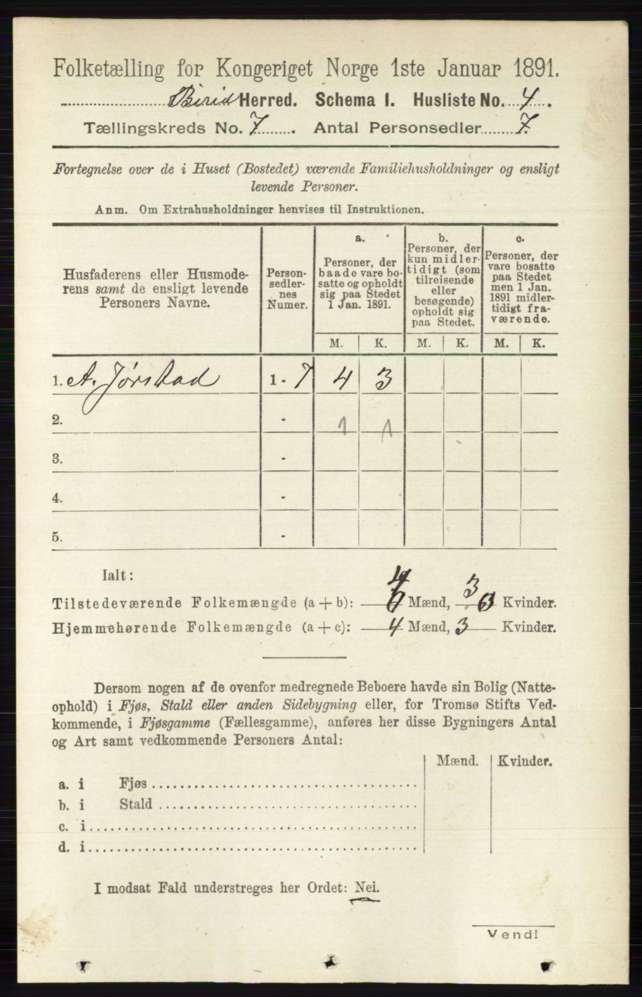 RA, Folketelling 1891 for 0525 Biri herred, 1891, s. 2385