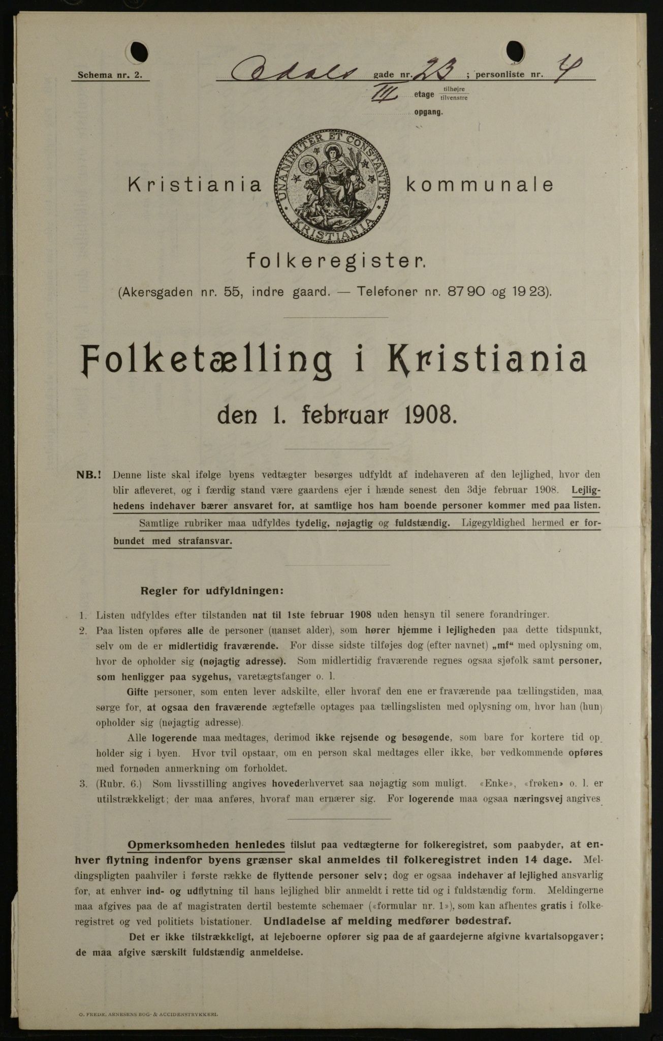 OBA, Kommunal folketelling 1.2.1908 for Kristiania kjøpstad, 1908, s. 66918