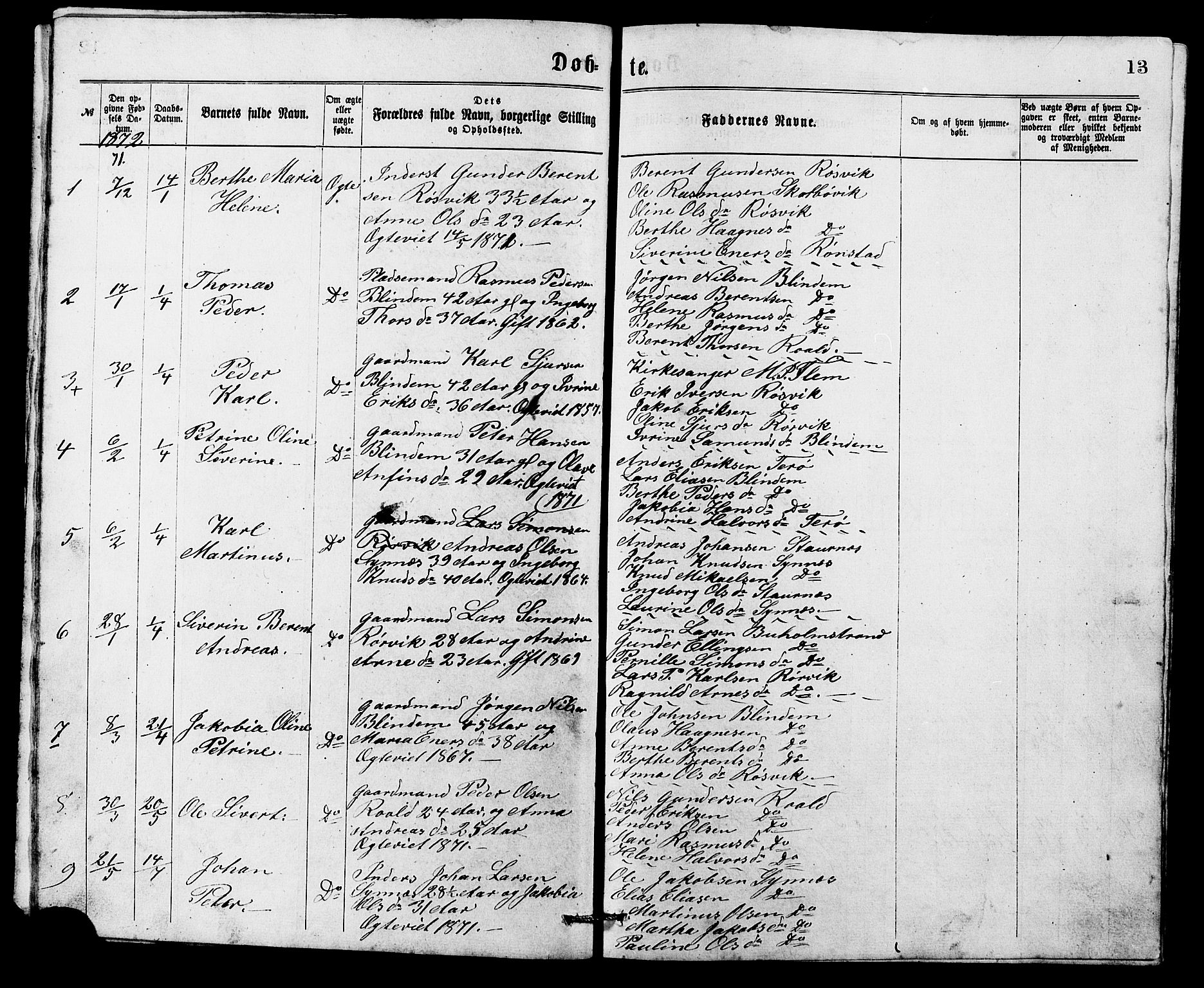 Ministerialprotokoller, klokkerbøker og fødselsregistre - Møre og Romsdal, SAT/A-1454/537/L0521: Klokkerbok nr. 537C02, 1869-1888, s. 13