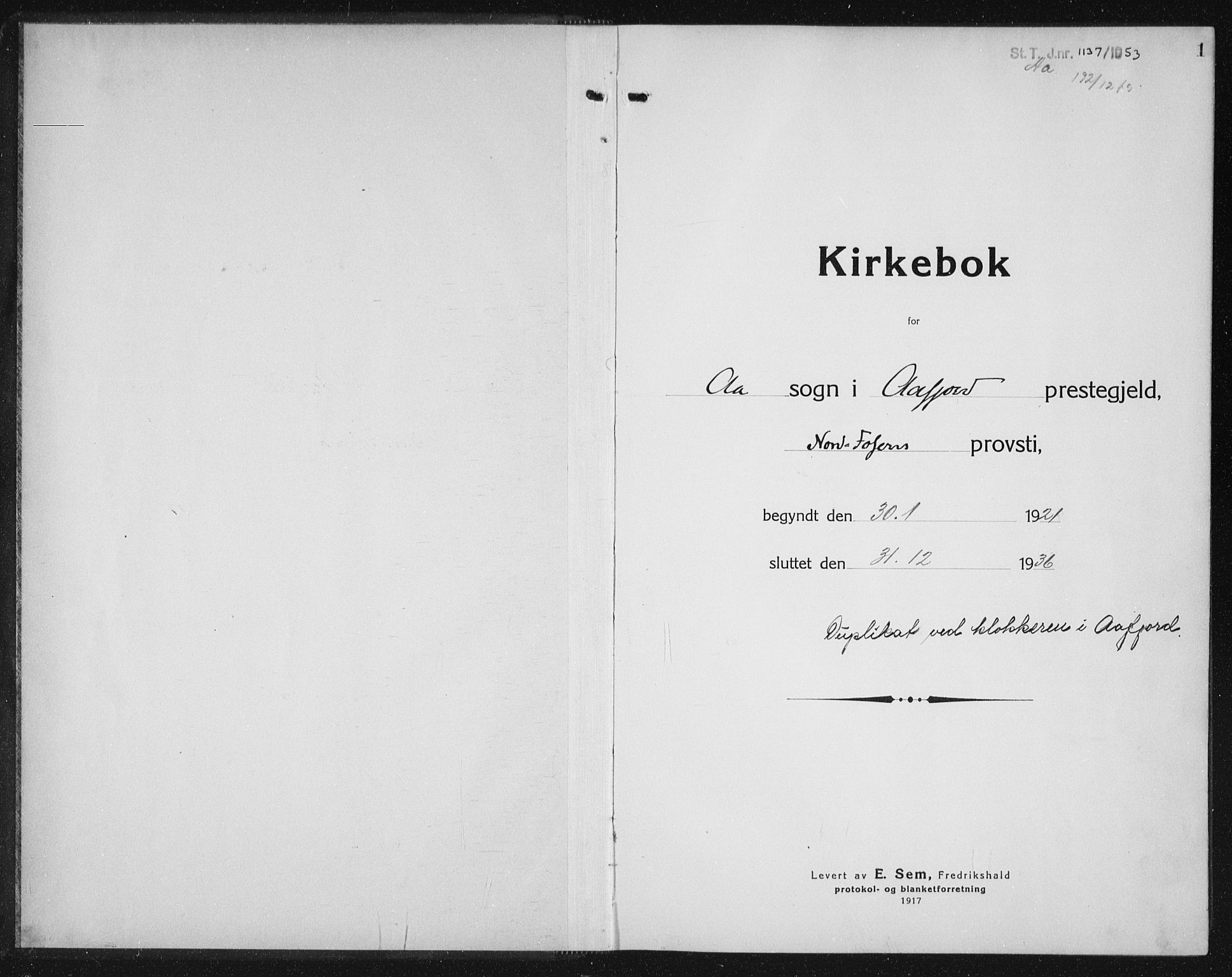 Ministerialprotokoller, klokkerbøker og fødselsregistre - Sør-Trøndelag, SAT/A-1456/655/L0689: Klokkerbok nr. 655C05, 1922-1936, s. 1