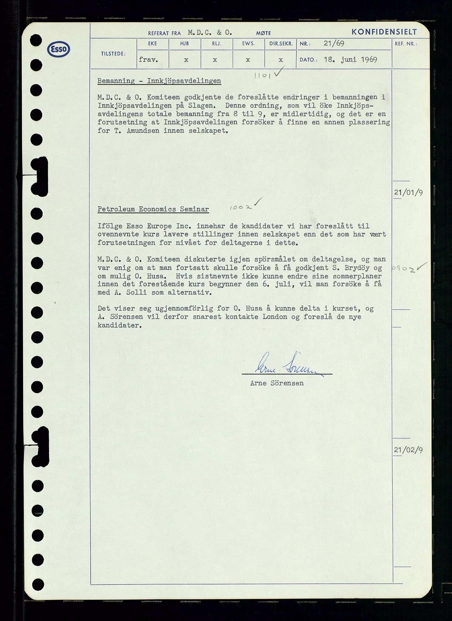 Pa 0982 - Esso Norge A/S, AV/SAST-A-100448/A/Aa/L0003/0001: Den administrerende direksjon Board minutes (styrereferater) og Bedriftforsamlingsprotokoll / Den administrerende direksjon Board minutes (styrereferater), 1969, s. 159