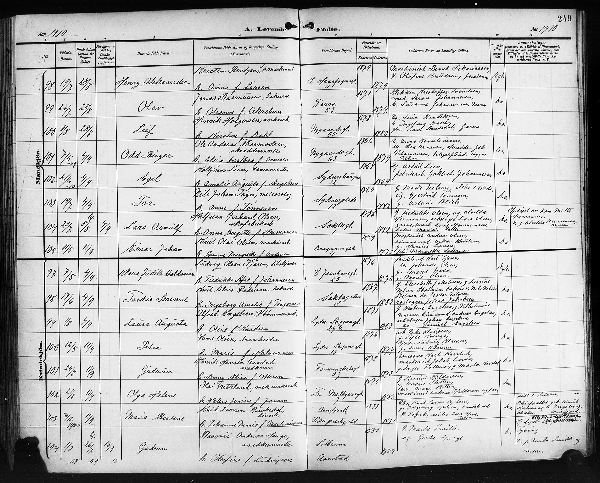 Johanneskirken sokneprestembete, AV/SAB-A-76001/H/Hab: Klokkerbok nr. A 2, 1900-1912, s. 249